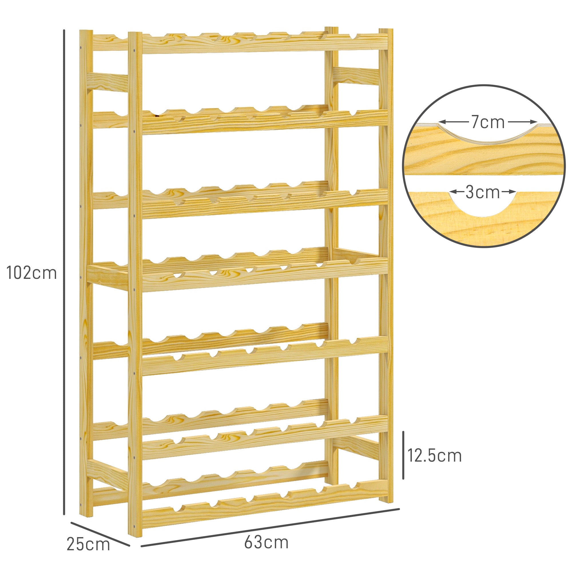 HOMCOM 42-Bottle Wooden Wine Rack - Natural Finish - North Peak Garden Furniture