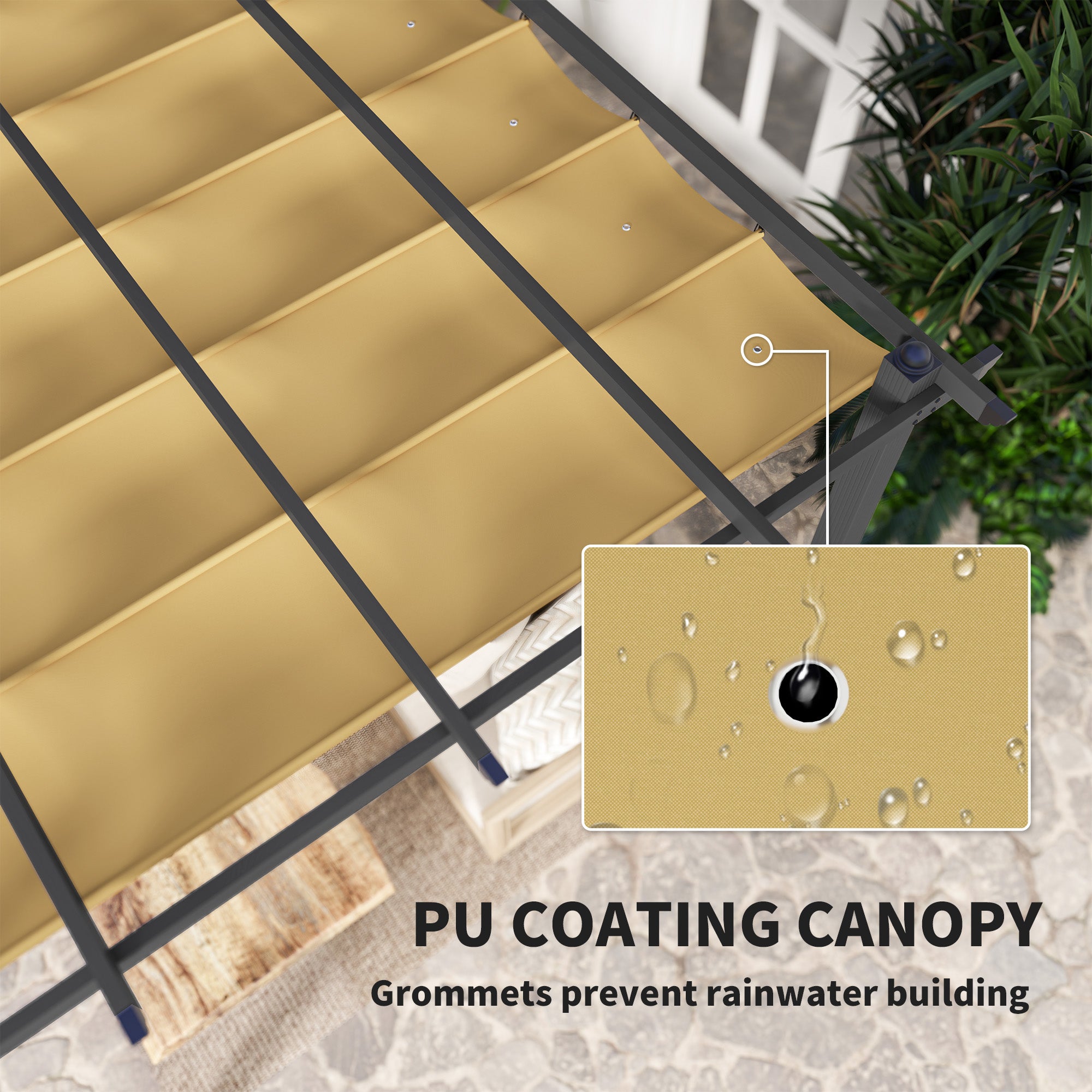 Outsunny 3 x 3m Aluminium Pergola, with Retractable Roof - Khaki - North Peak Garden Furniture