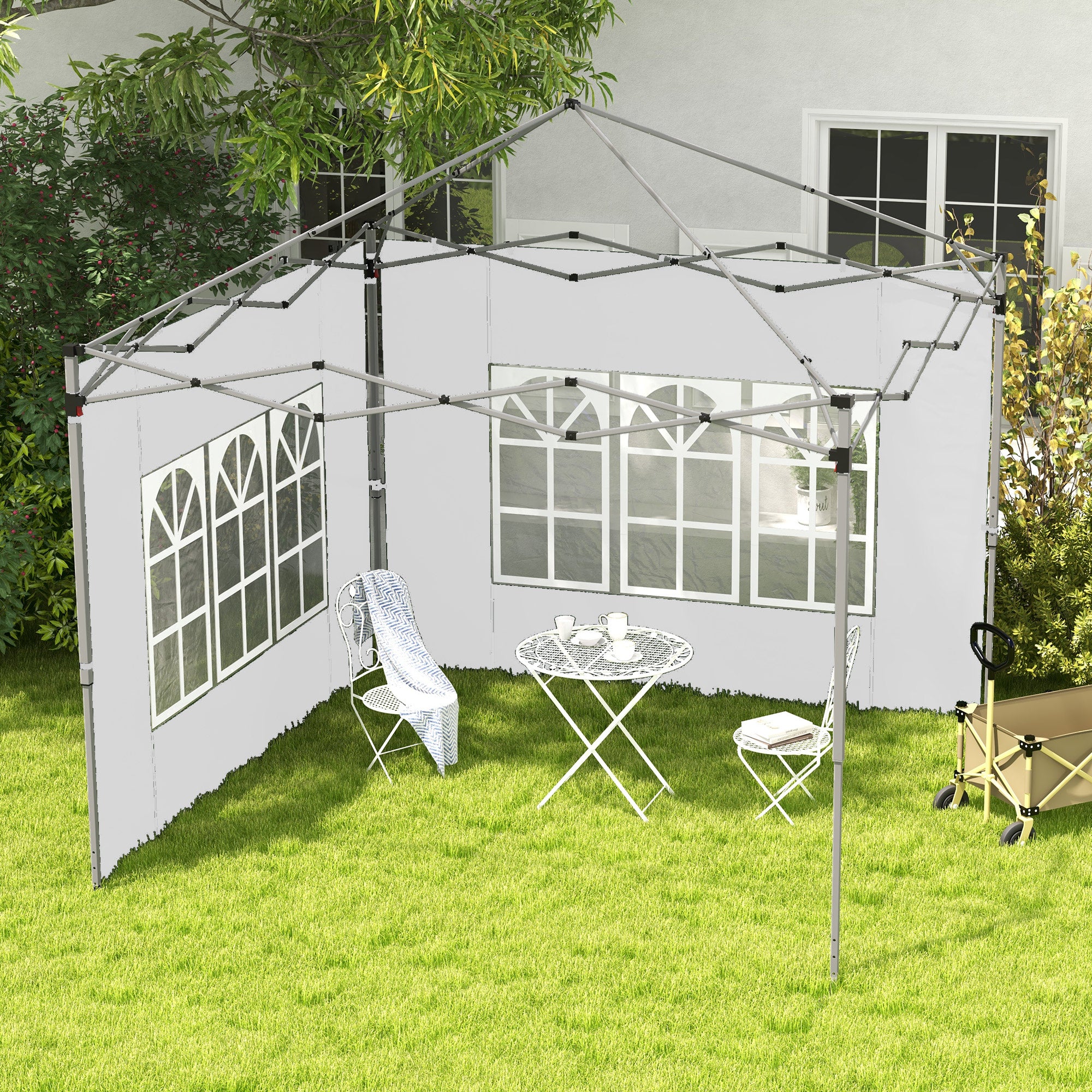 Outsunny Gazebo Side Panels, Sides Replacement with Window for 3x3(m) or 3x4m Pop Up Gazebo, 2 Pack, White - North Peak Garden Furniture