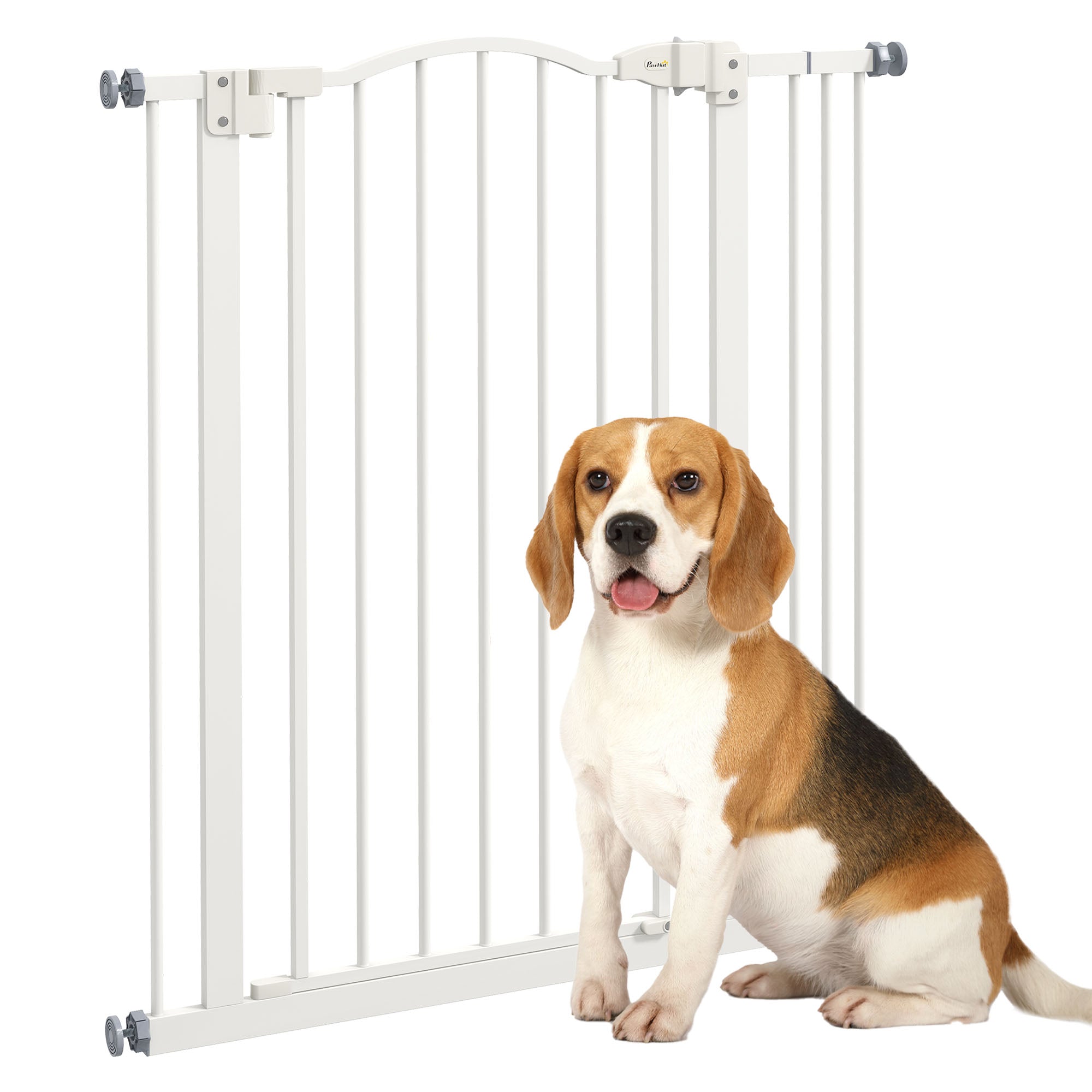 PawHut Metal Pet Safety Gate Dog Gate Folding Fence 74-87cm, White