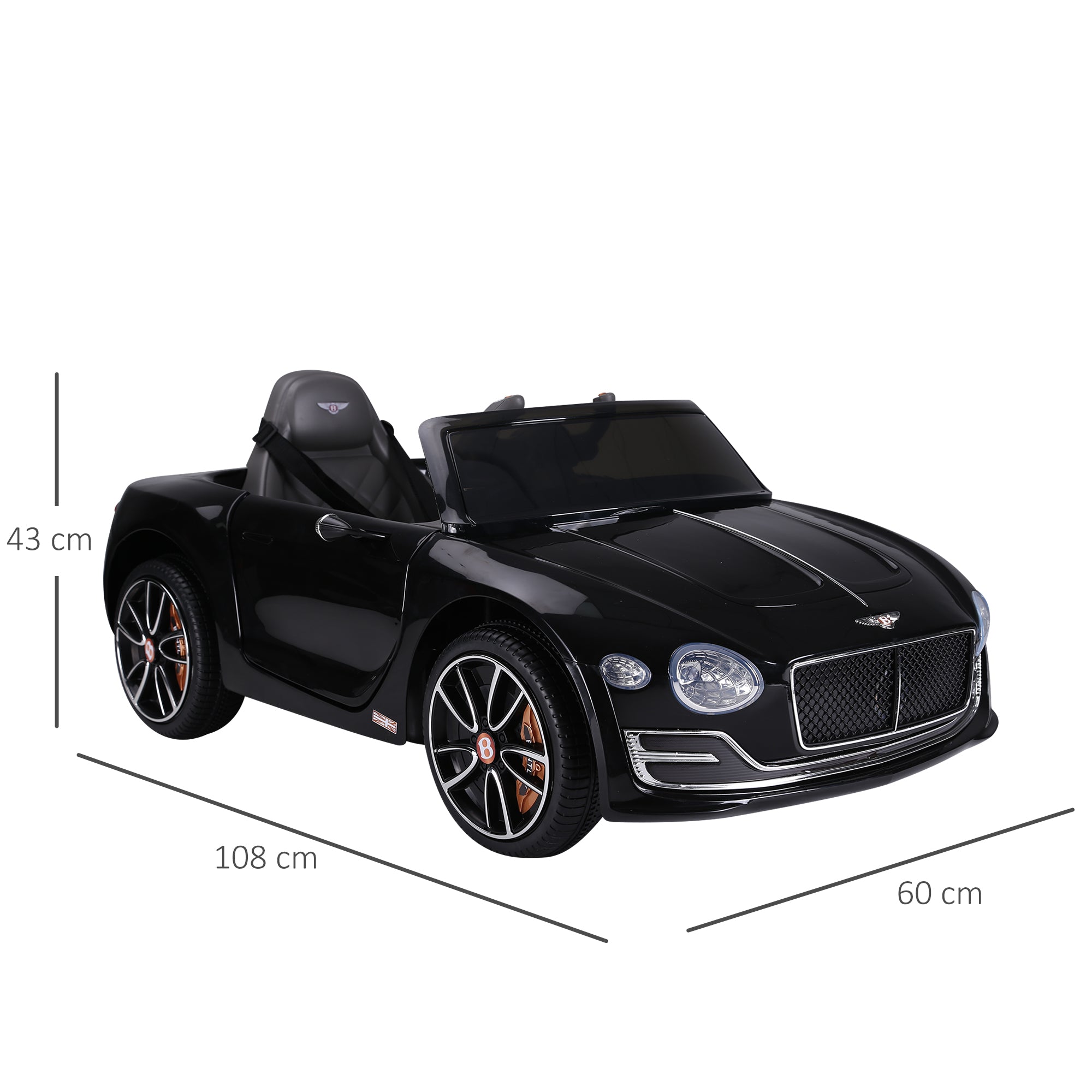 HOMCOM Bentley GT Licensed 12V Kids Electric Ride On Car with Remote Control Two Motors LED Light Music for 3-5 Years Black - North Peak Garden Furniture