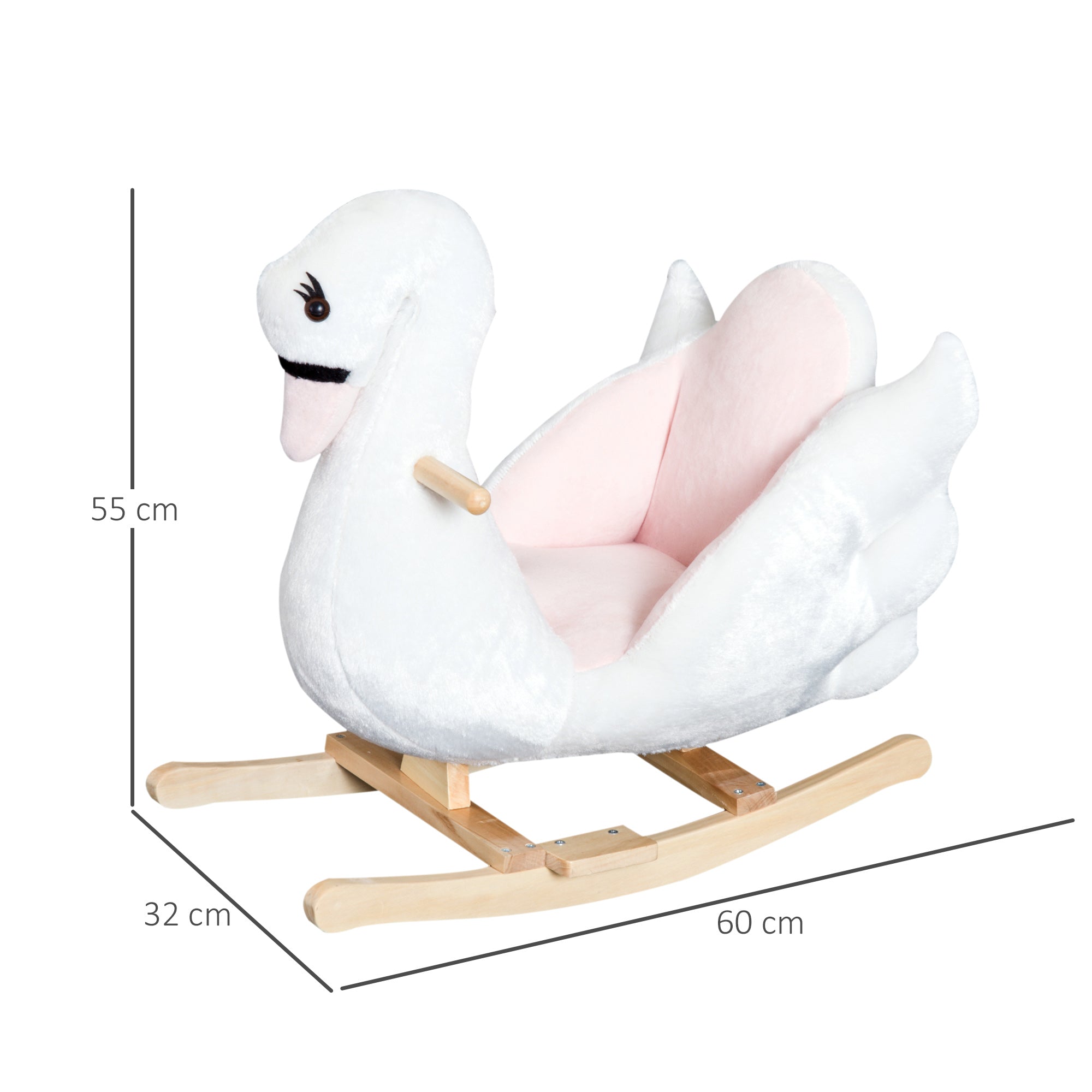 HOMCOM Kids Rocking Horse Plush Ride On Swan Toy w/ Safety Seat for Toddler 18 Months +, White and Pink - North Peak Garden Furniture