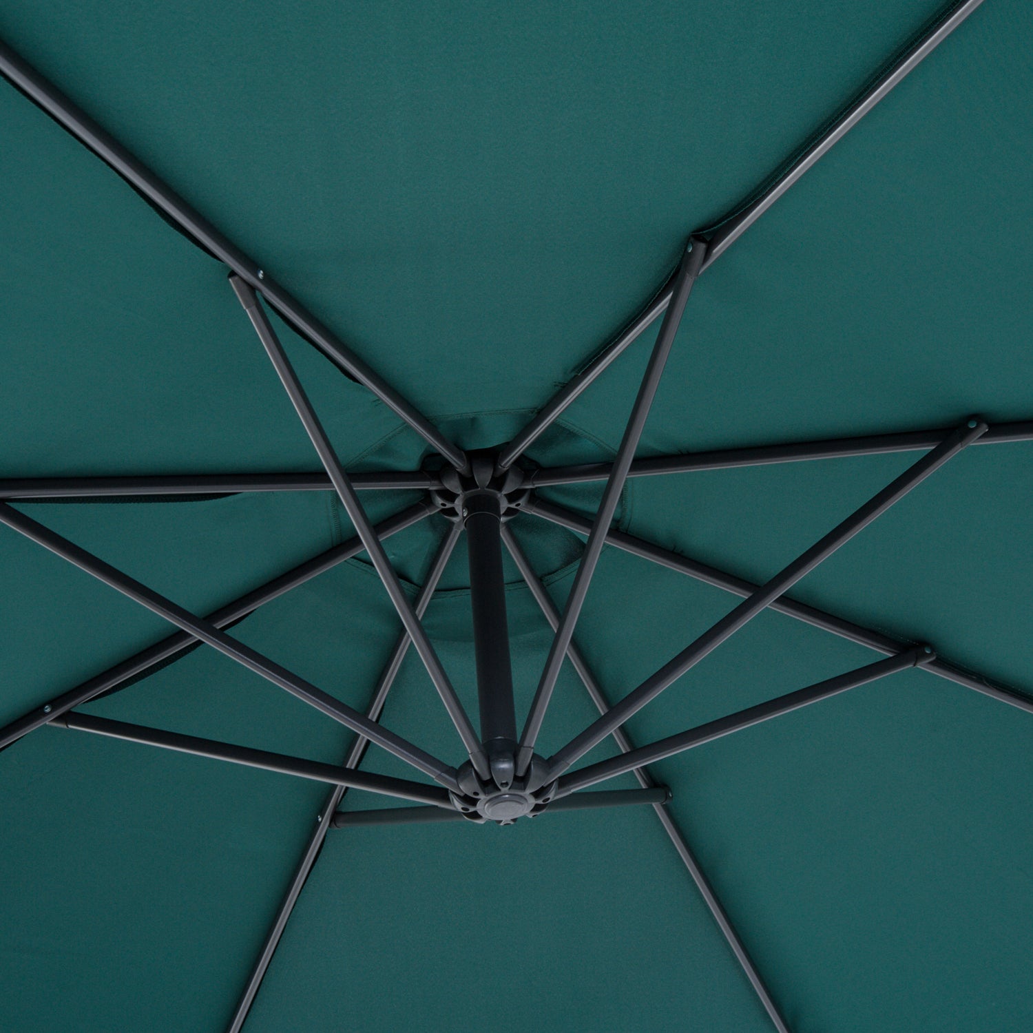 Outsunny Cantilever Canopy: 3m Banana Hanging Parasol with Crank Handle, 8 Ribs & Cross Base, Outdoor Dark Green Sun Shade