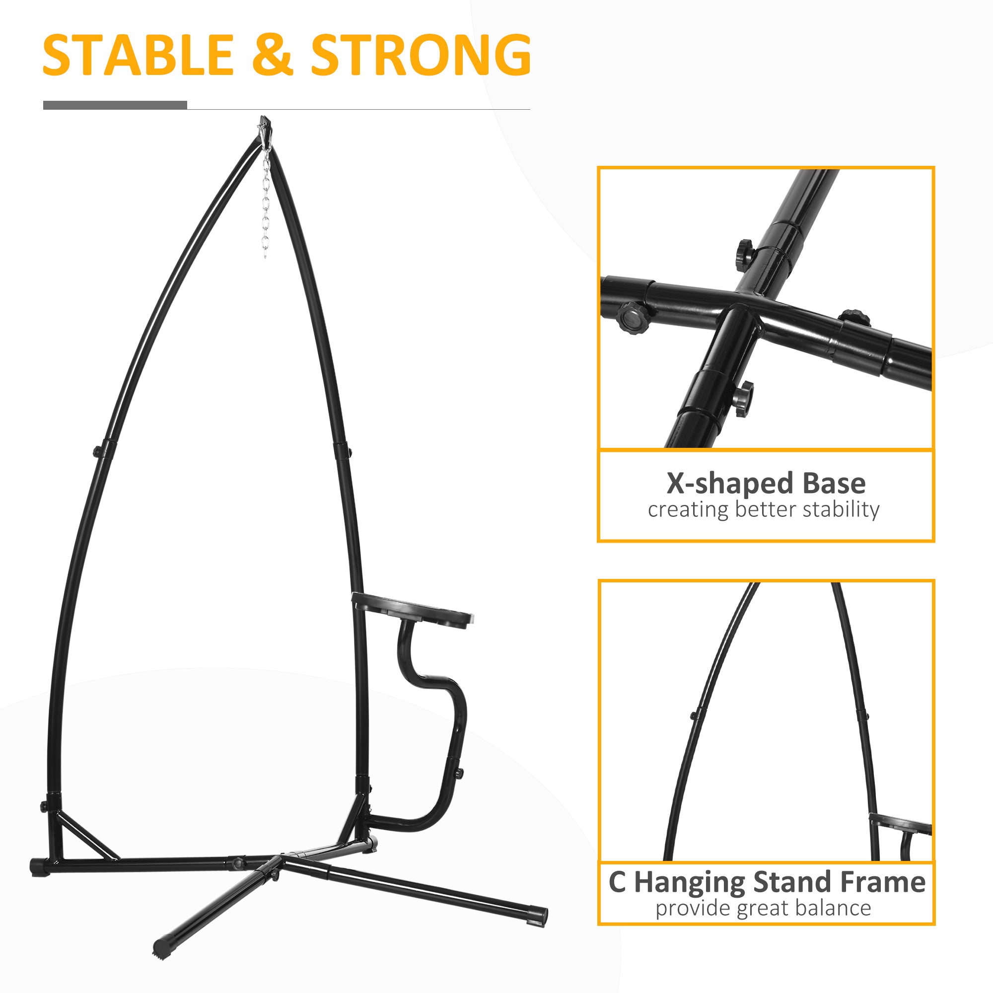 Outsunny Hammock Chair Stand Only Construction Heavy Duty Metal C-Stand for Hanging Hammock Chair Porch Swing Indoor or Outdoor Use - North Peak Garden Furniture