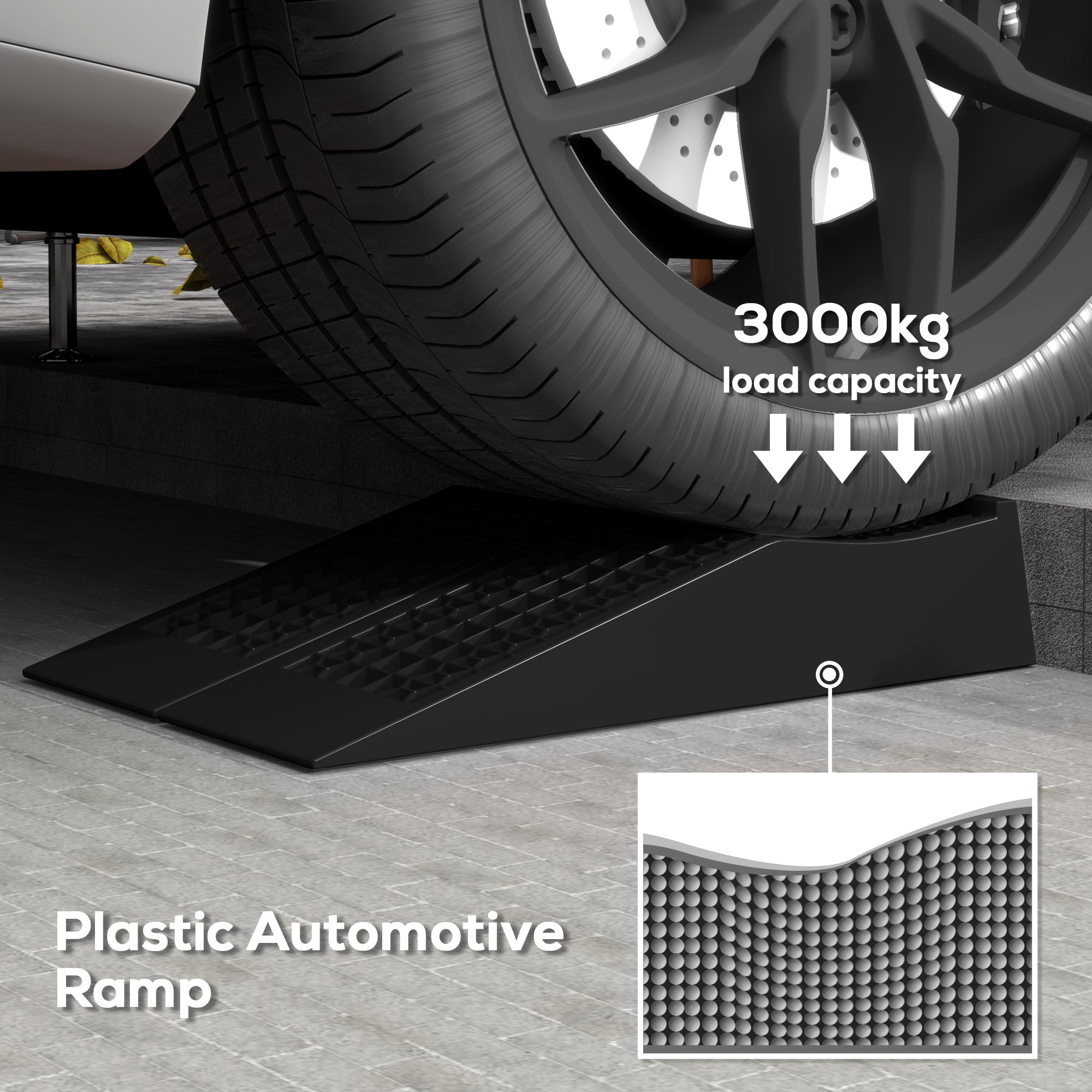 HOMCOM Pair of 2 Low Entrance Plastic Curb Ramps Anti-Slip Surface 3 Ton Capacity Garage Workshop Cars SUVs Small Vans - North Peak Garden Furniture