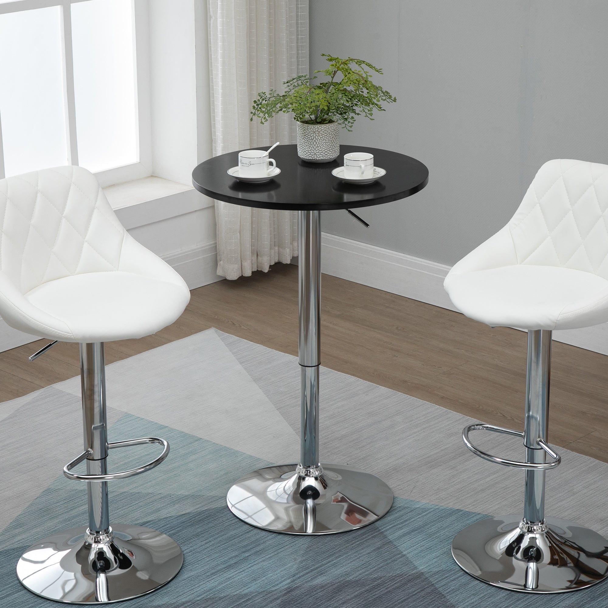 HOMCOM Round Height Adjustable Bar Table Counter Pub Desk with Metal Base for Home Bar, Dining Room, Kitchen, Black - North Peak Garden Furniture