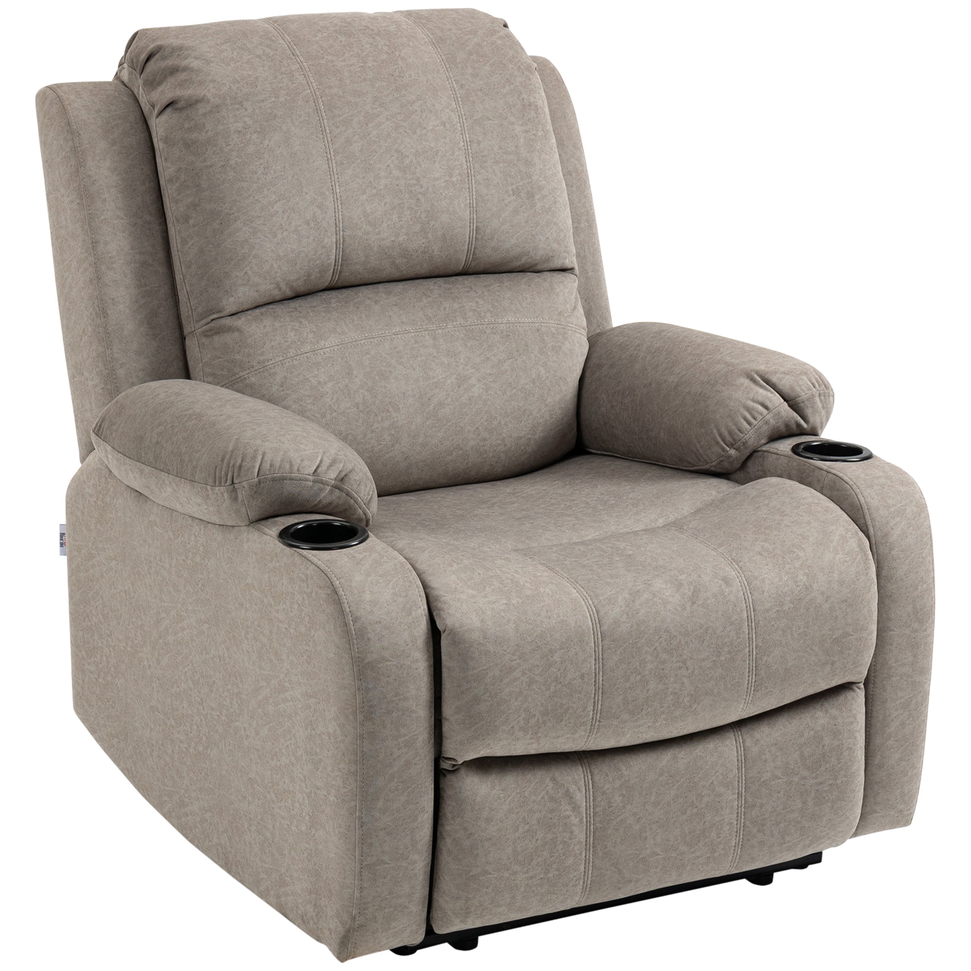 HOMCOM Microfibre Recliner Armchair, with Adjustable Leg Rest, Cup Holder, for Home Living Room, Brown - North Peak Garden Furniture