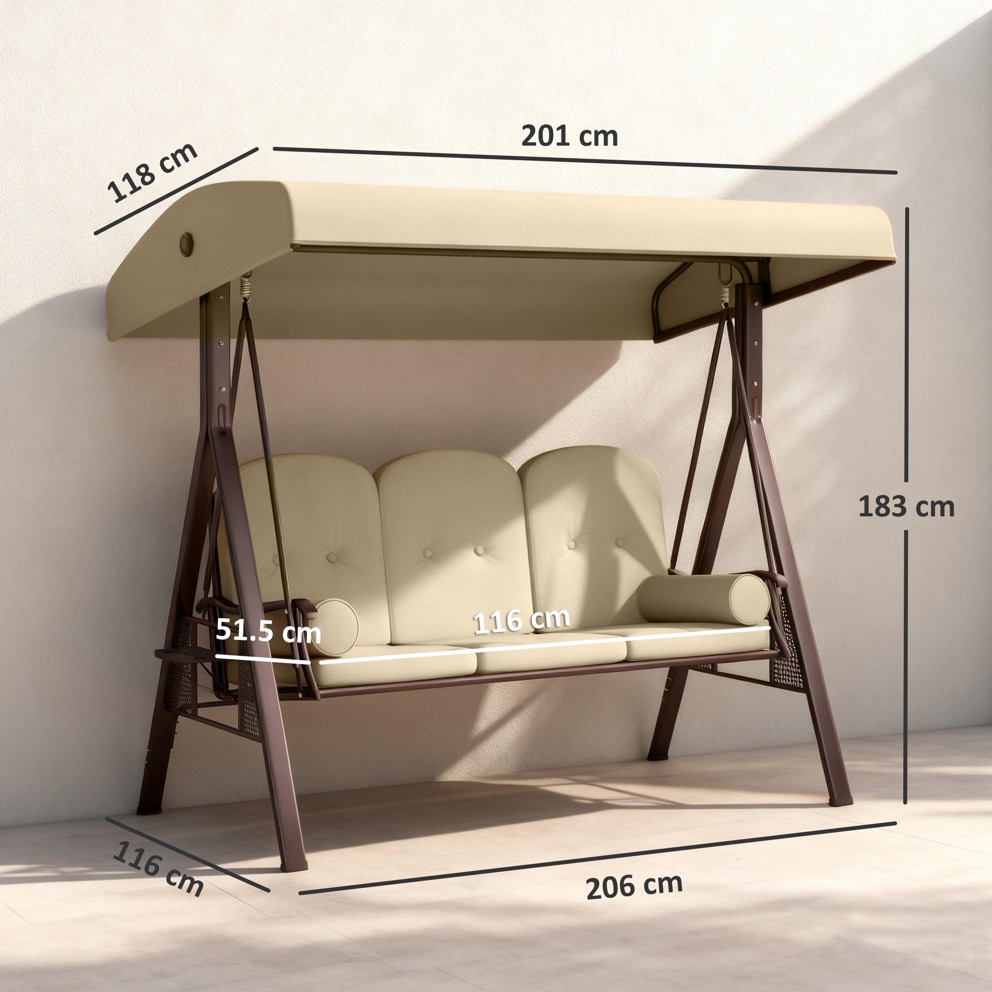 Outsunny Three-Seater Garden Swing Chair - Brown