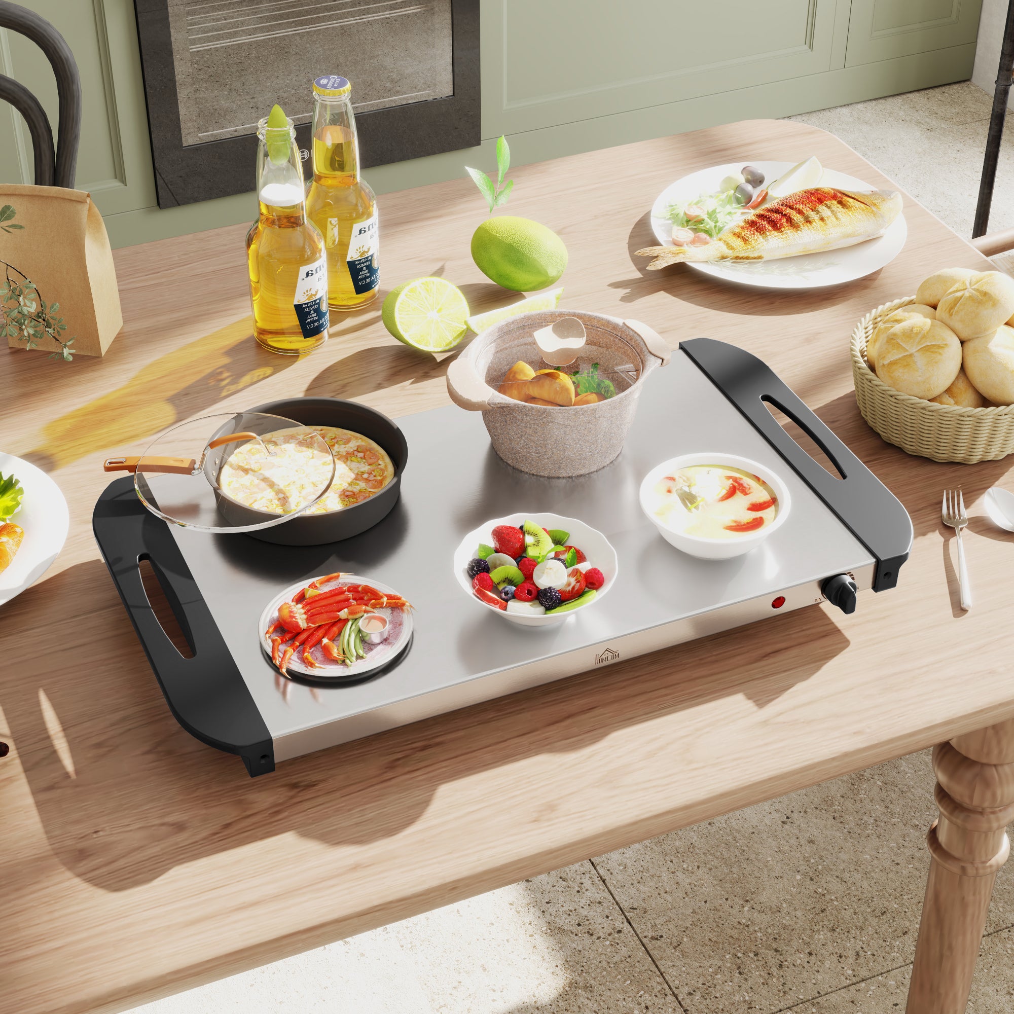 HOMCOM 4 Tray Electric Food Warmer Buffet Server with Warming Plate, Cool Touch Handles, Adjustable Temperature, 300W, 2 x 2.4L and 2 x 1L Pans - North Peak Garden Furniture