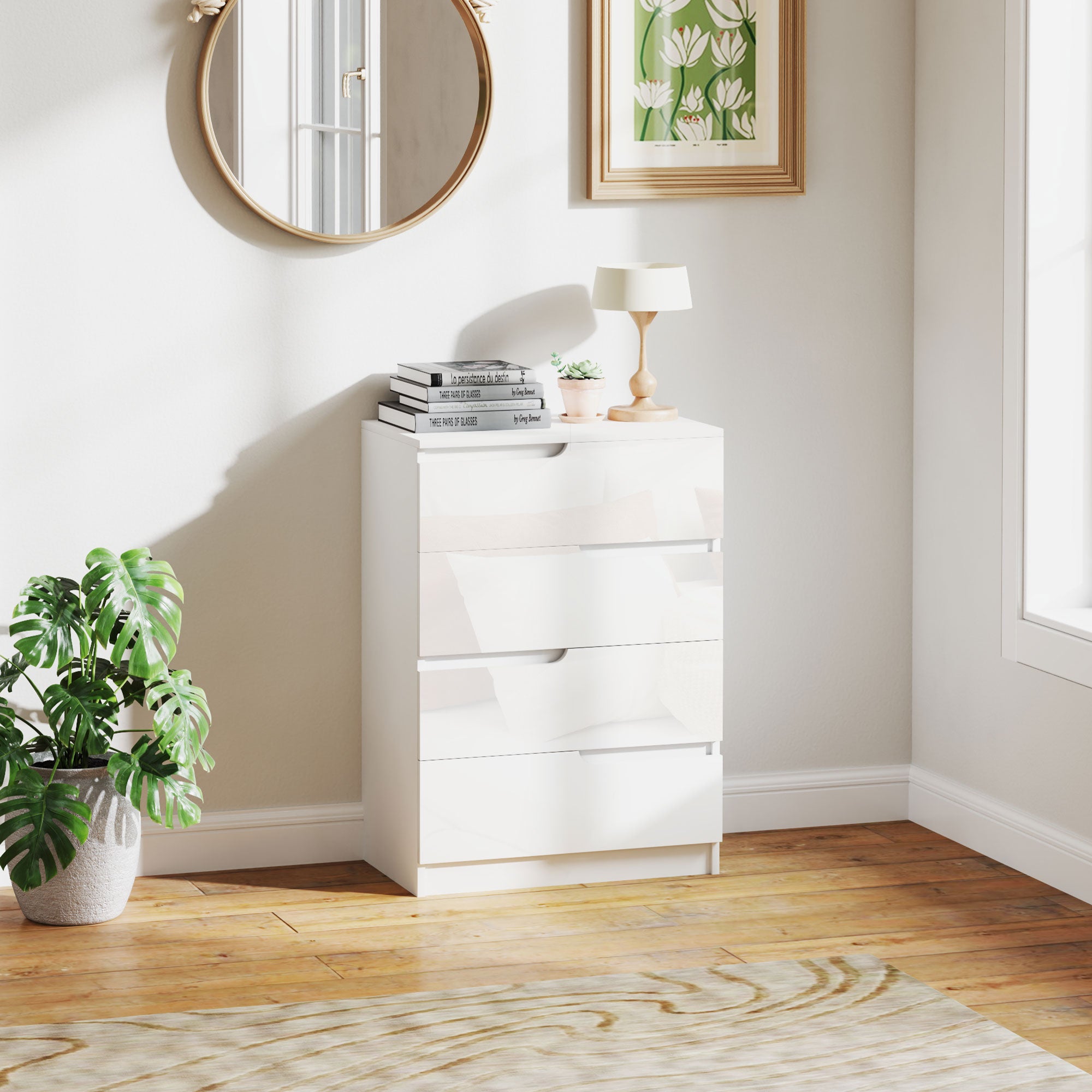 HOMCOM 4 Drawer Chest of Drawers, Modern Dresser for Bedroom, Living Room, 60 x 40 x 85cm, White - North Peak Garden Furniture