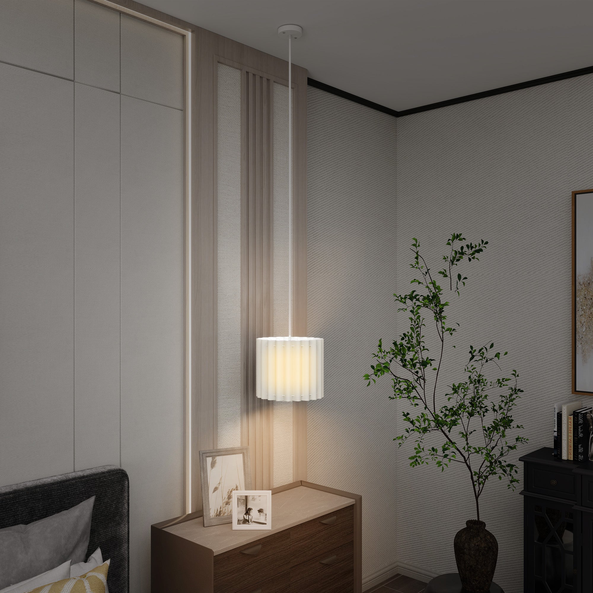 HOMCOM Linen Pendant Light, Modern Wave Ceiling Light Shade, E27 Lampshade for Living Room, Bedroom, Kitchen, Hallway, White - North Peak Garden Furniture