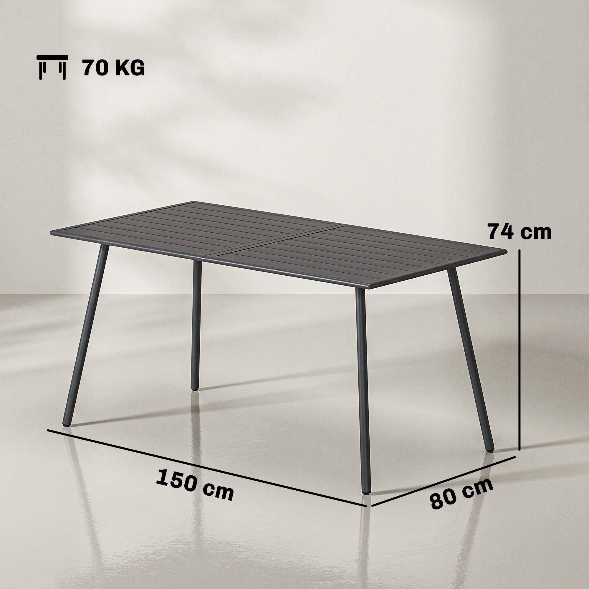 Outsunny Rectangle Garden Table with Slat Top, Steel Frame, Outdoor Table for 6 Person, 150 x 80 x 74 cm, Grey