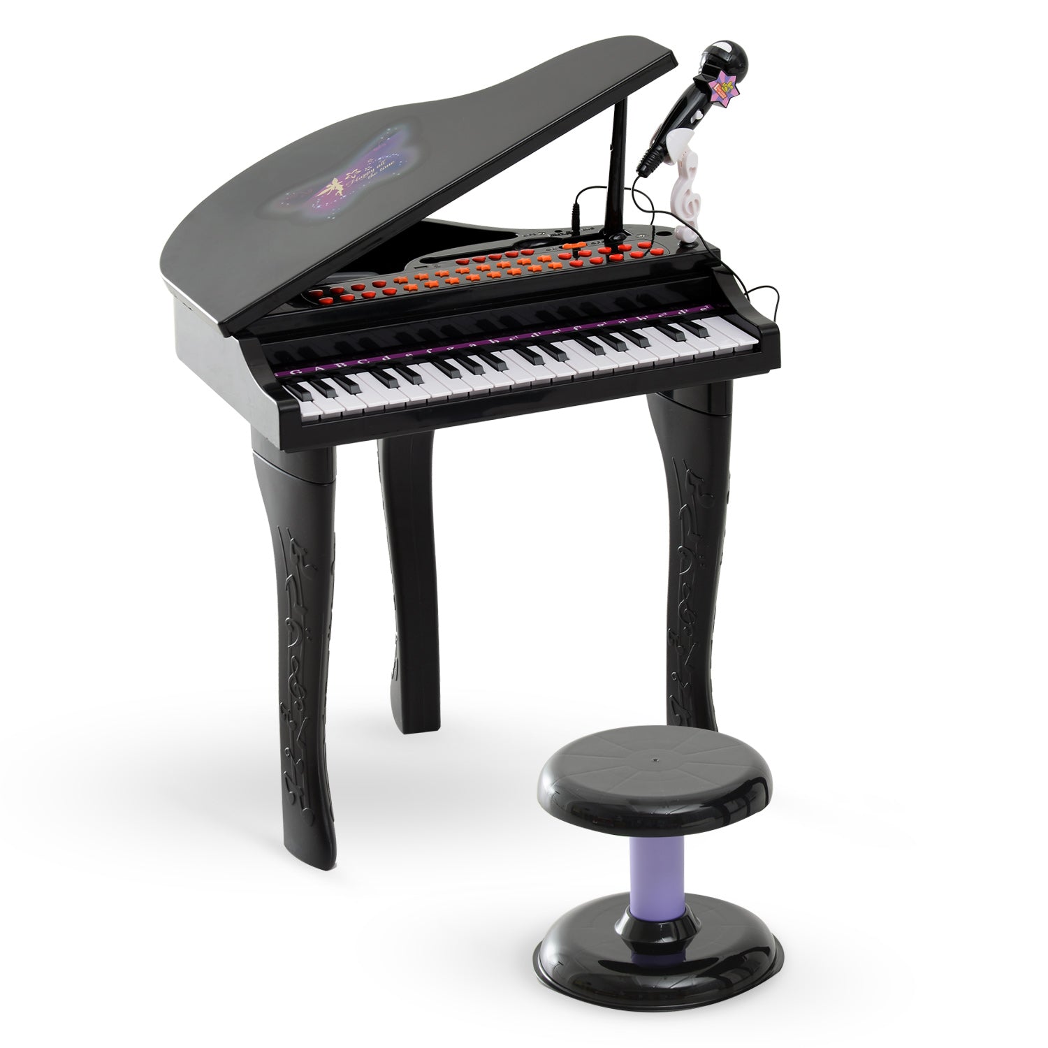 HOMCOM 37 Keys Kids Mini Electronic Keyboard Children Grand Piano with Stool Microphone Light Musical Instrument Educational Game Toy Set (Black) - North Peak Garden Furniture