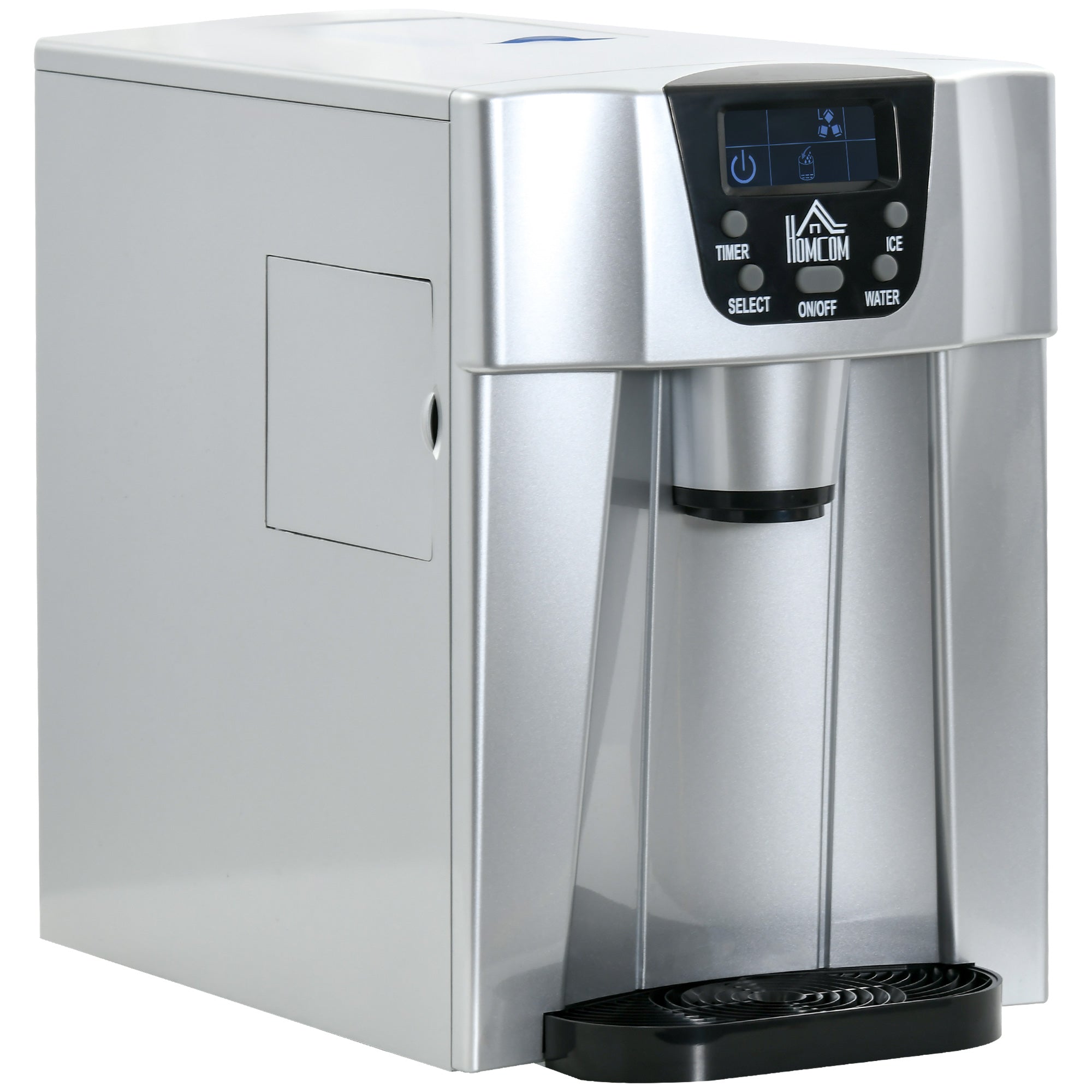 HOMCOM Ice Maker Machine and Water Dispenser, Counter Top Ice Cube Maker for Home with 3L Tank, Adjustable Cube Size, 9 Ice Cubes per 6-10 Minutes, No Plumbing Required, Silver
