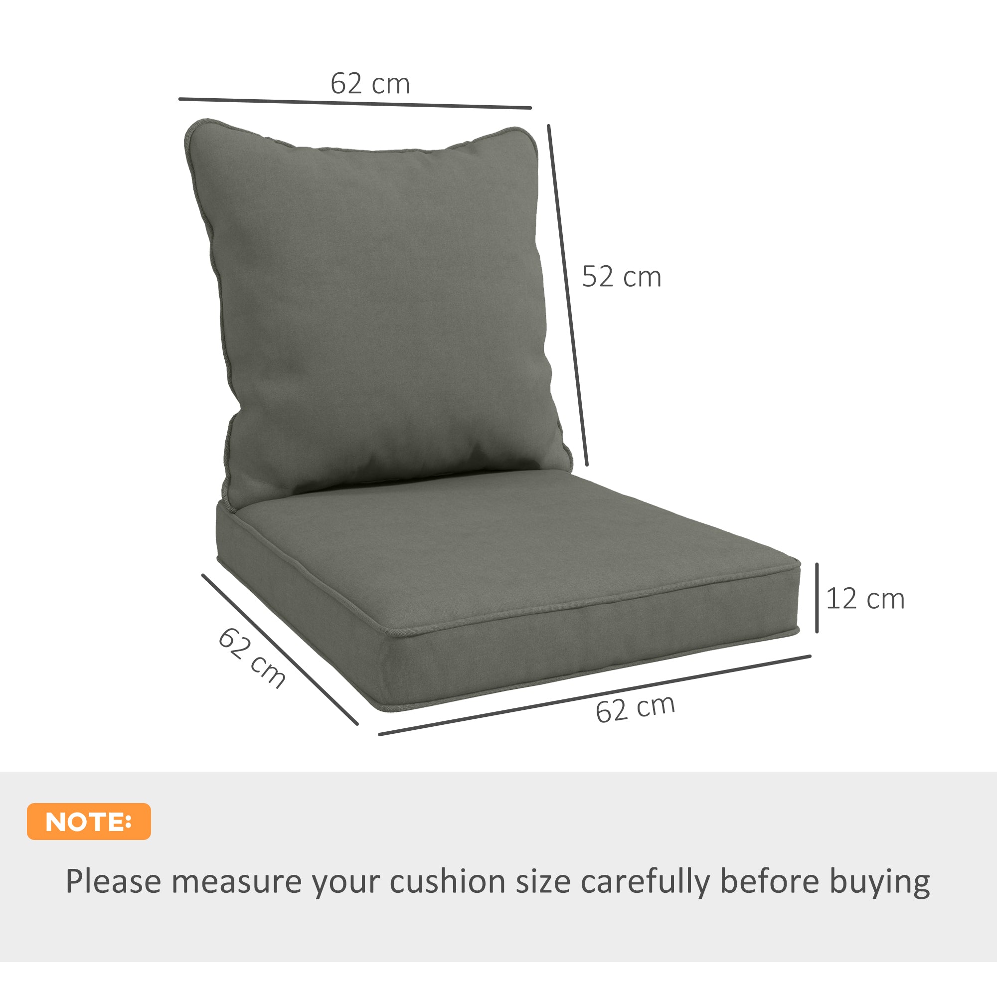 Outsunny Seat and Back Padded Cushion Set - Charcoal Grey