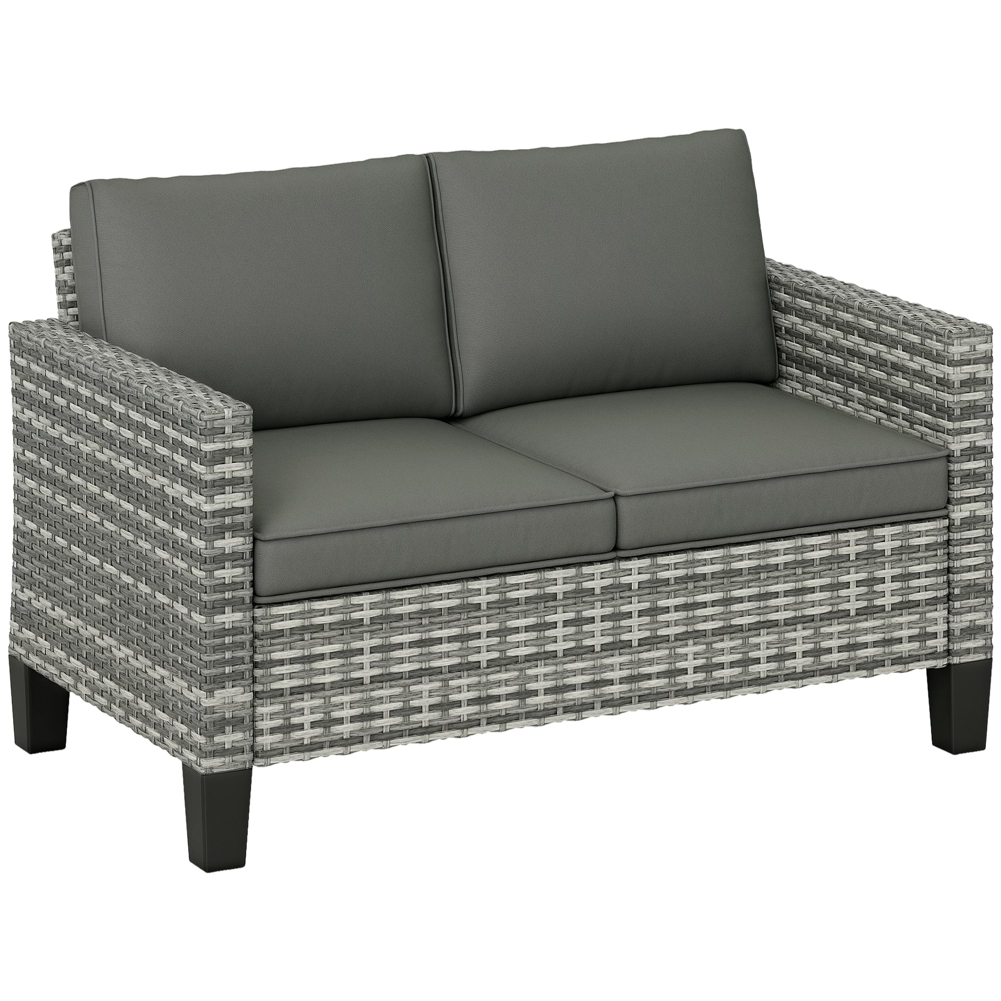Outsunny Two-Seater Rattan Outdoor Sofa - Light Grey