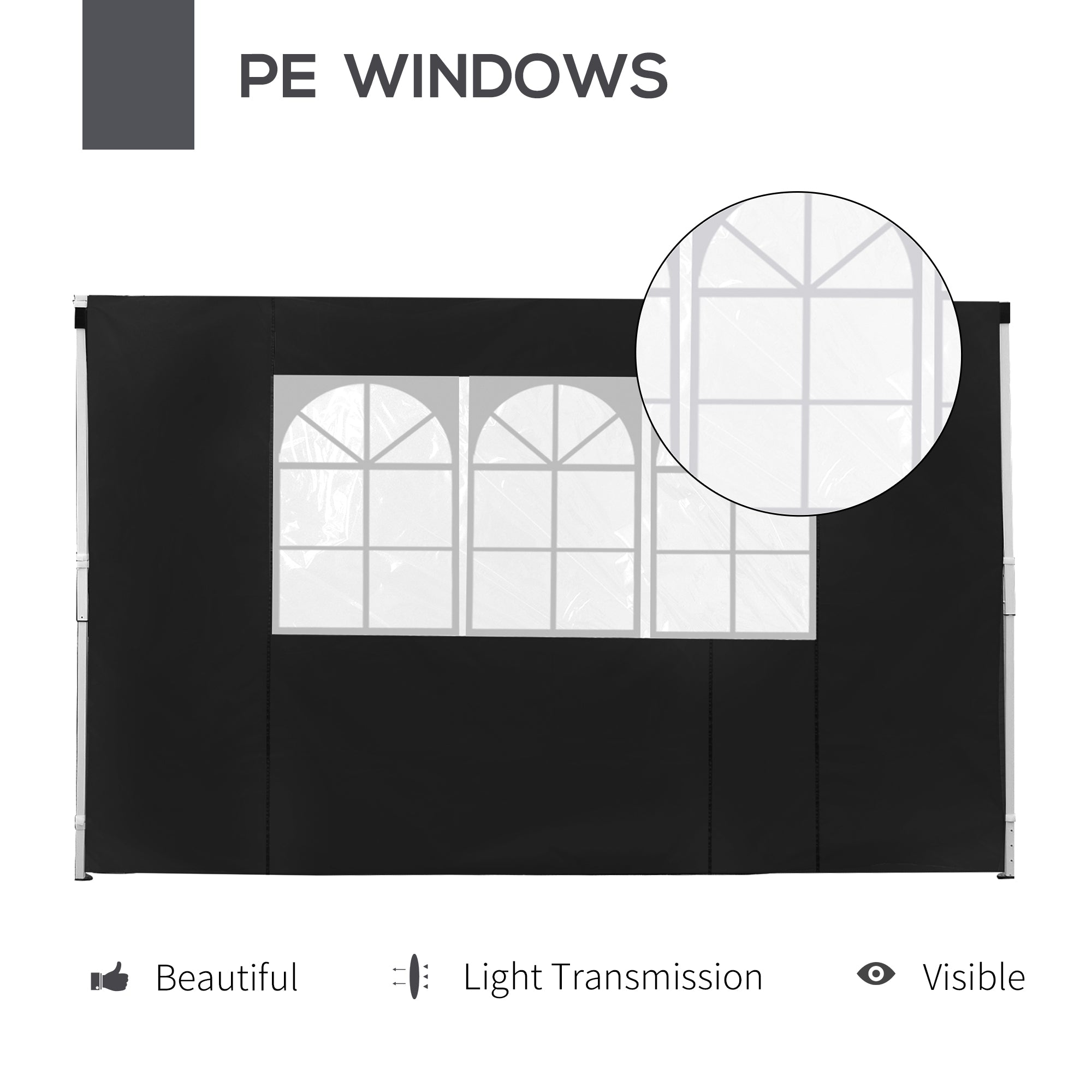 Outsunny 3 Meters Gazebo Replaceable Exchangeable Side Panel Wall Panels Walls With Window 3 colours (Black) - North Peak Garden Furniture