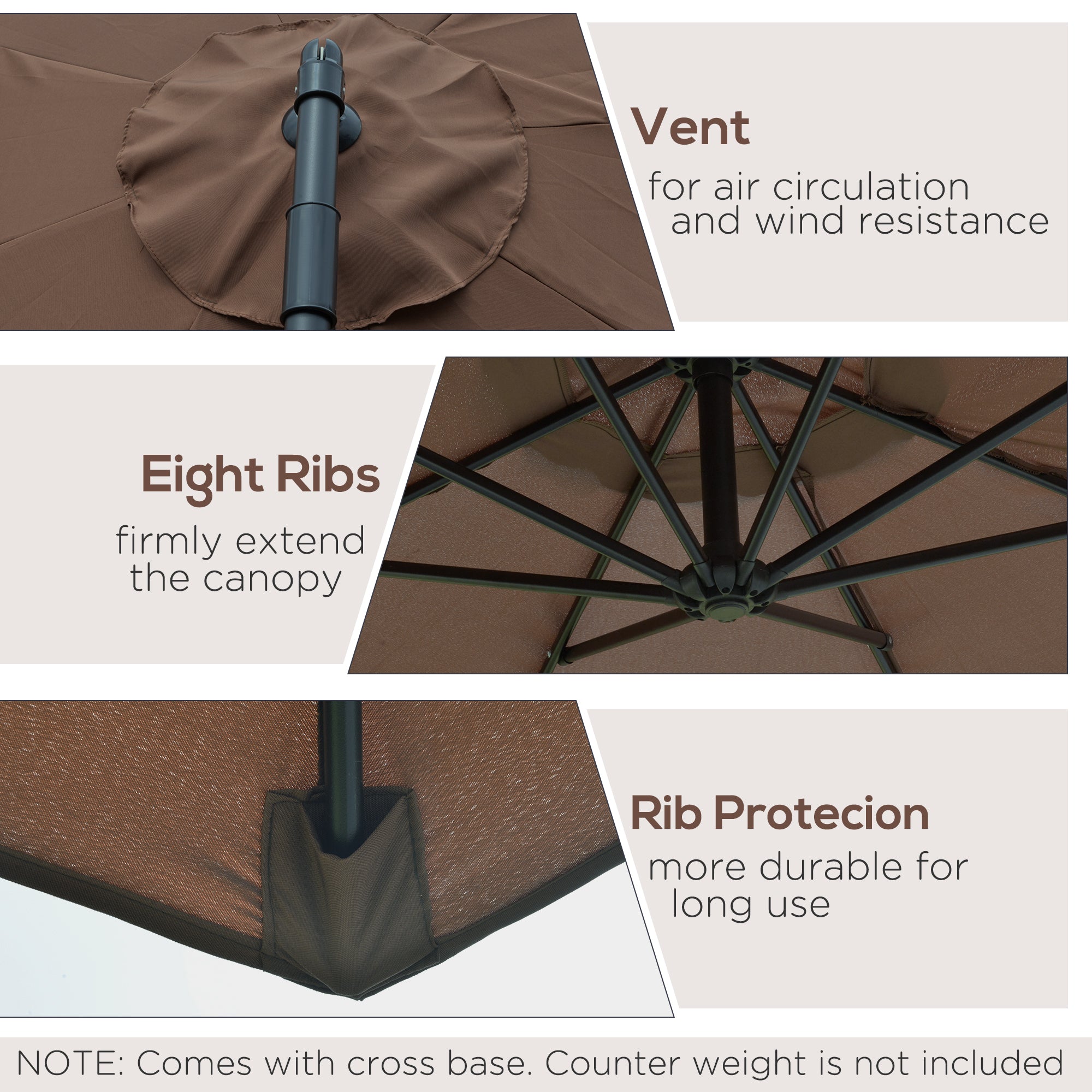 Outsunny 2.45m Overhanging Cantilever Parasol, with Cross Base - Brown - North Peak Garden Furniture