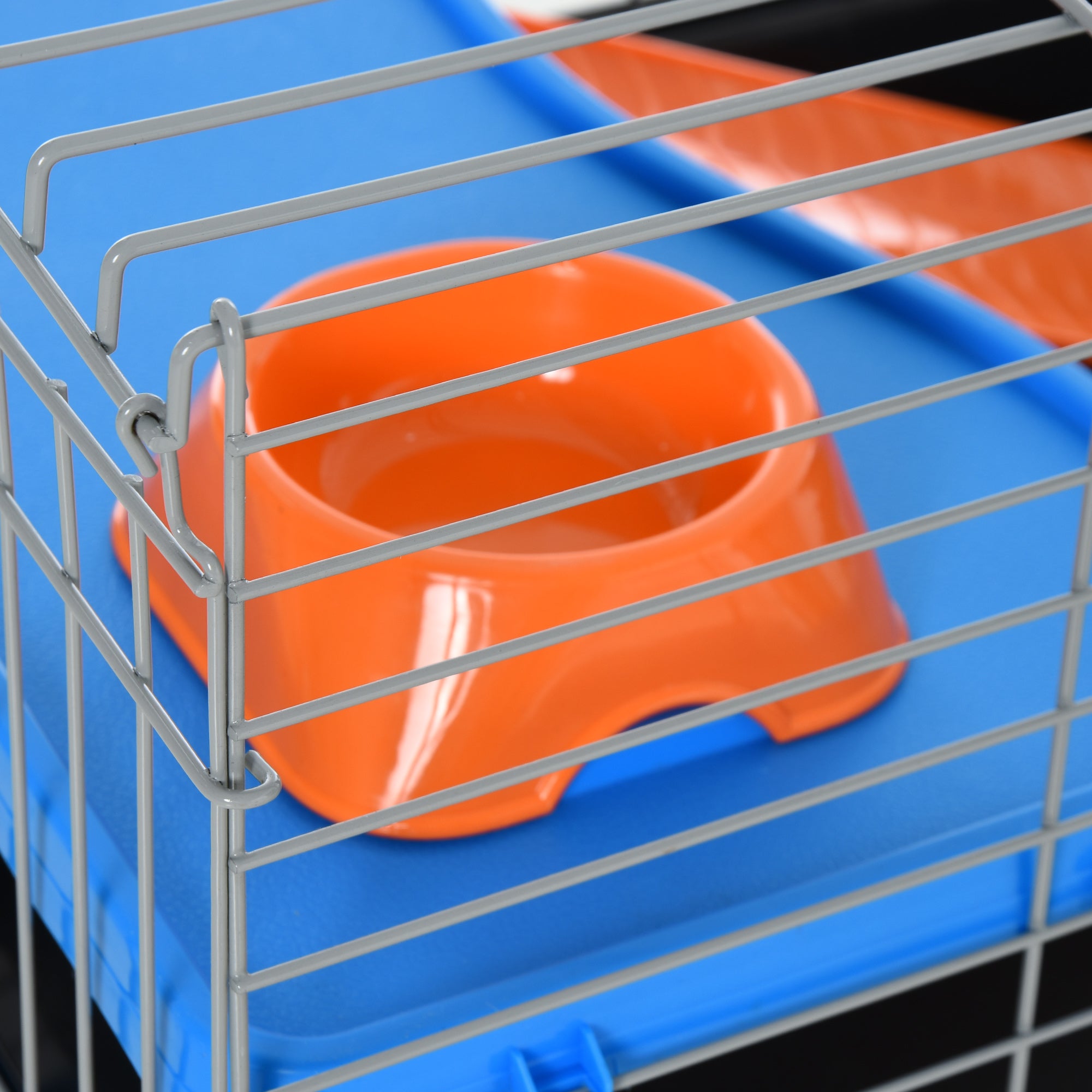 PawHut Small Animal Cage Rabbit Guinea Pigs Chinchillas Cage w/ Wheels Water Bottle Food Dish Platform Ramp 89 x 44 x 43 cm Black - North Peak Garden Furniture