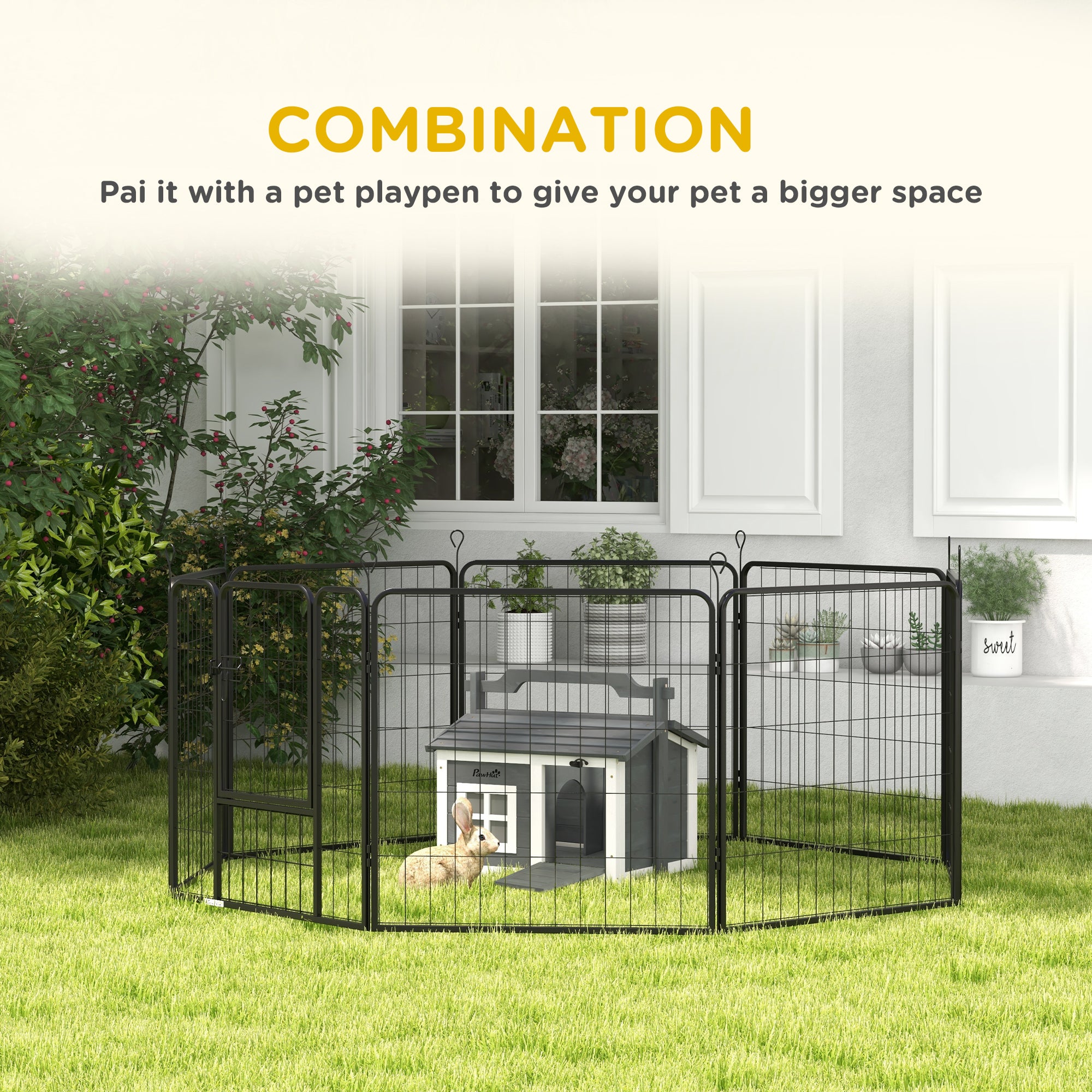 PawHut Indoor Rabbit Hutch, Portable Small Animal House Outdoor, with Top Handle, Openable Roof - Grey