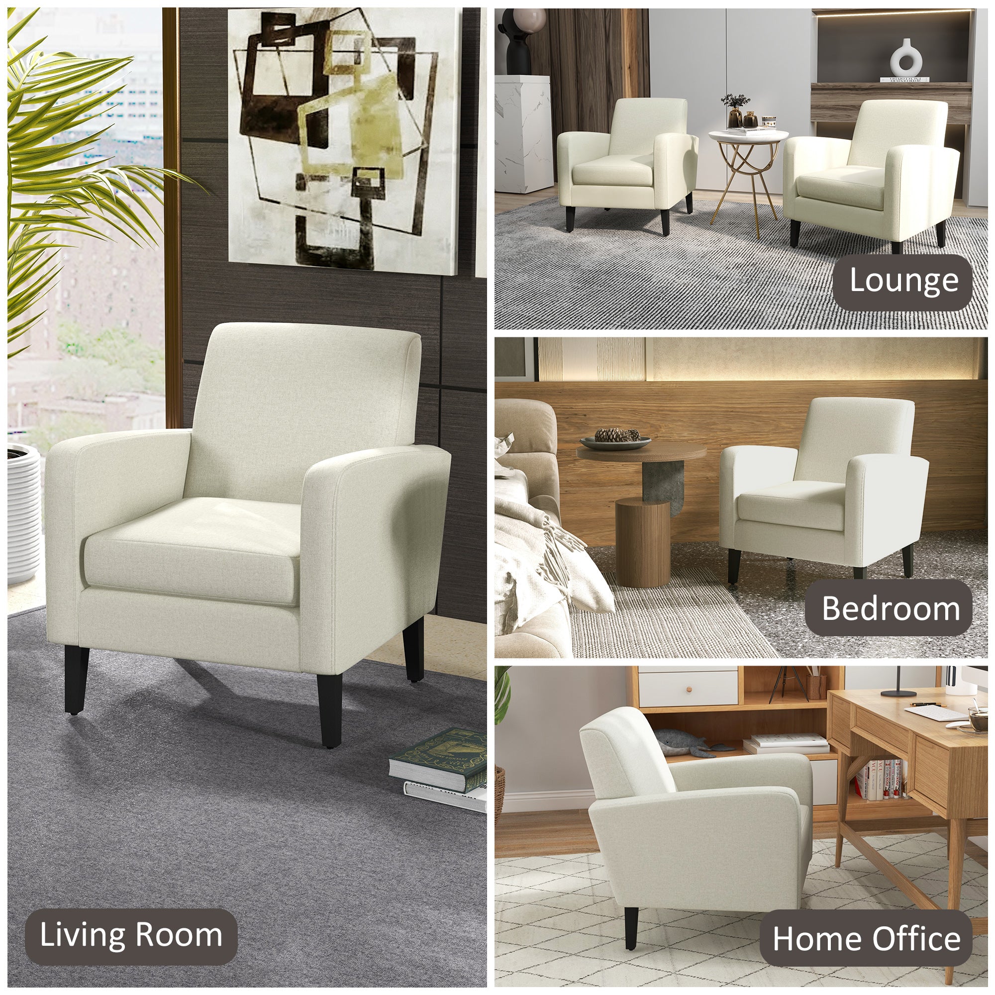 HOMCOM Modern Accent Chair, Occasional Chair with Rubber Wood Legs for Living Room, Bedroom, Cream White - North Peak Garden Furniture