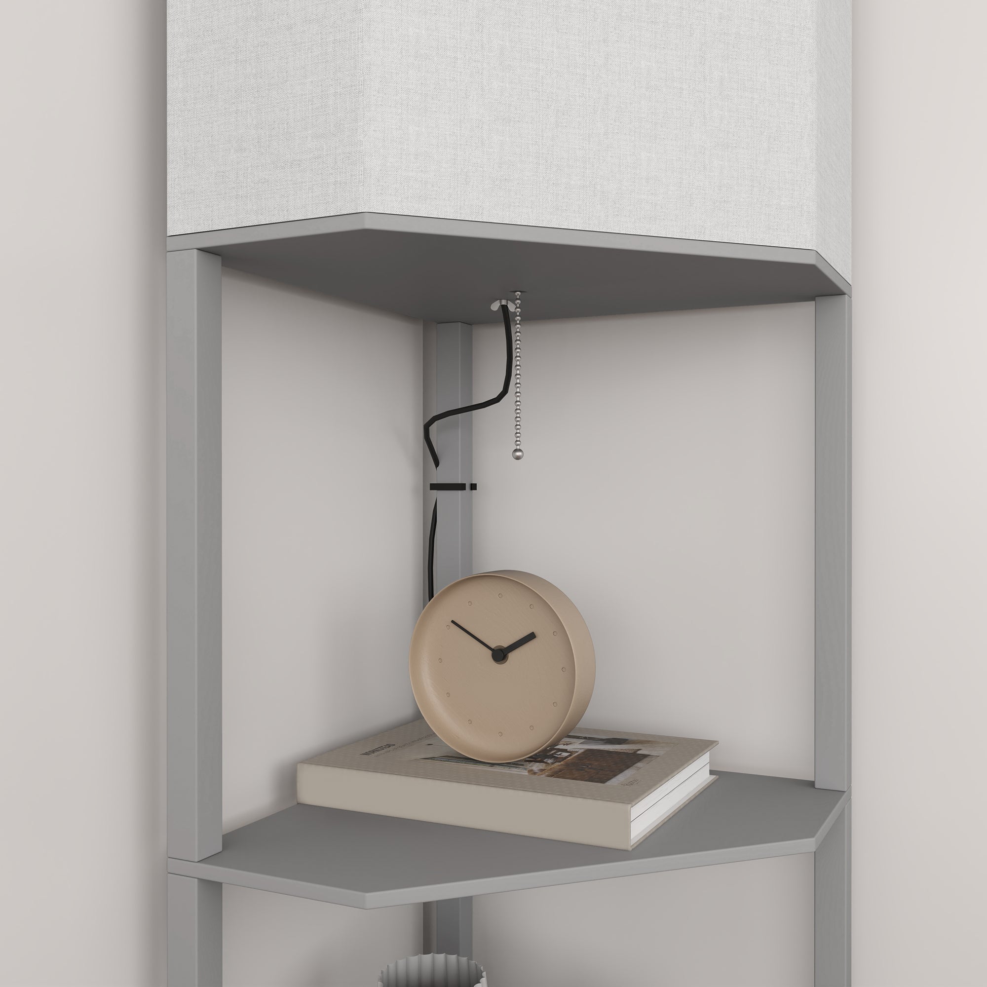 HOMCOM Corner Floor Lamp with Shelves, Tall Standing Lamps for Living Room, with Pull Chain Switch Bulb not Included, Grey - North Peak Garden Furniture