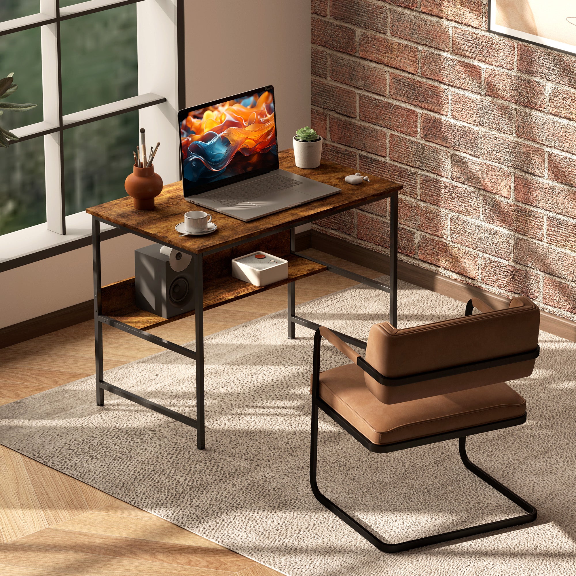 HOMCOM 2-Tier Computer Desk, 100 x 60 cm, Rustic Brown - North Peak Garden Furniture