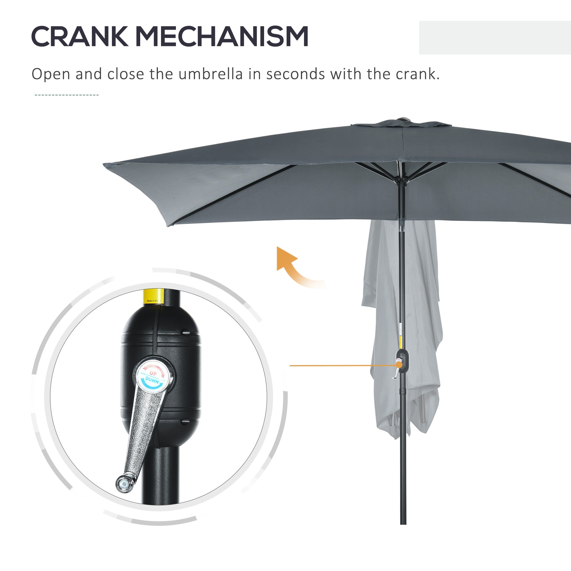Outsunny 3x2m Patio Parasol Garden Umbrellas Canopy with Aluminum Tilt Crank Rectangular Sun Shade Steel, Dark Grey - North Peak Garden Furniture