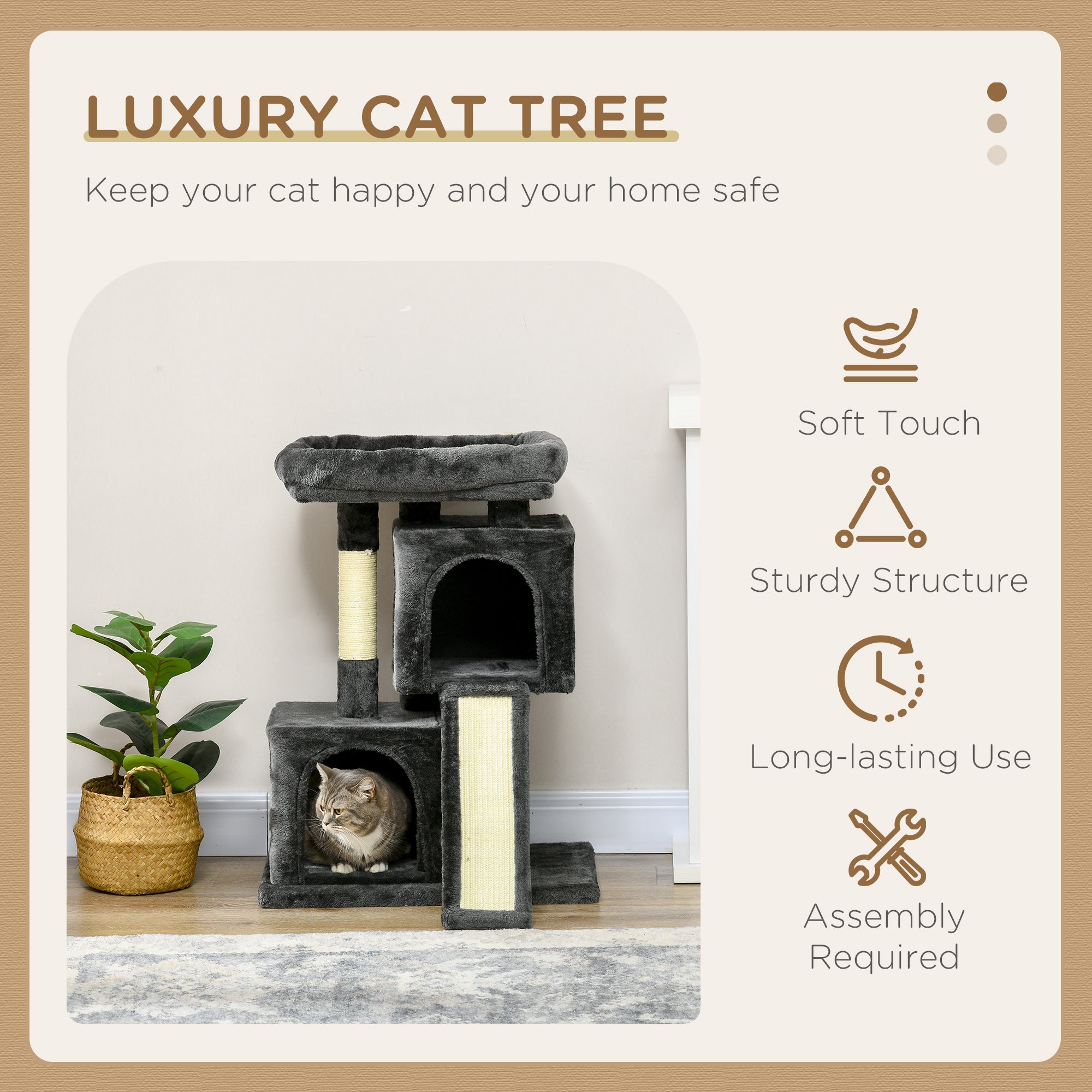 PawHut Cat Tree for Indoor Cats 83cm Cat Scratching Post Scratch Board Kitten Tower Climbing Frame Black - North Peak Garden Furniture