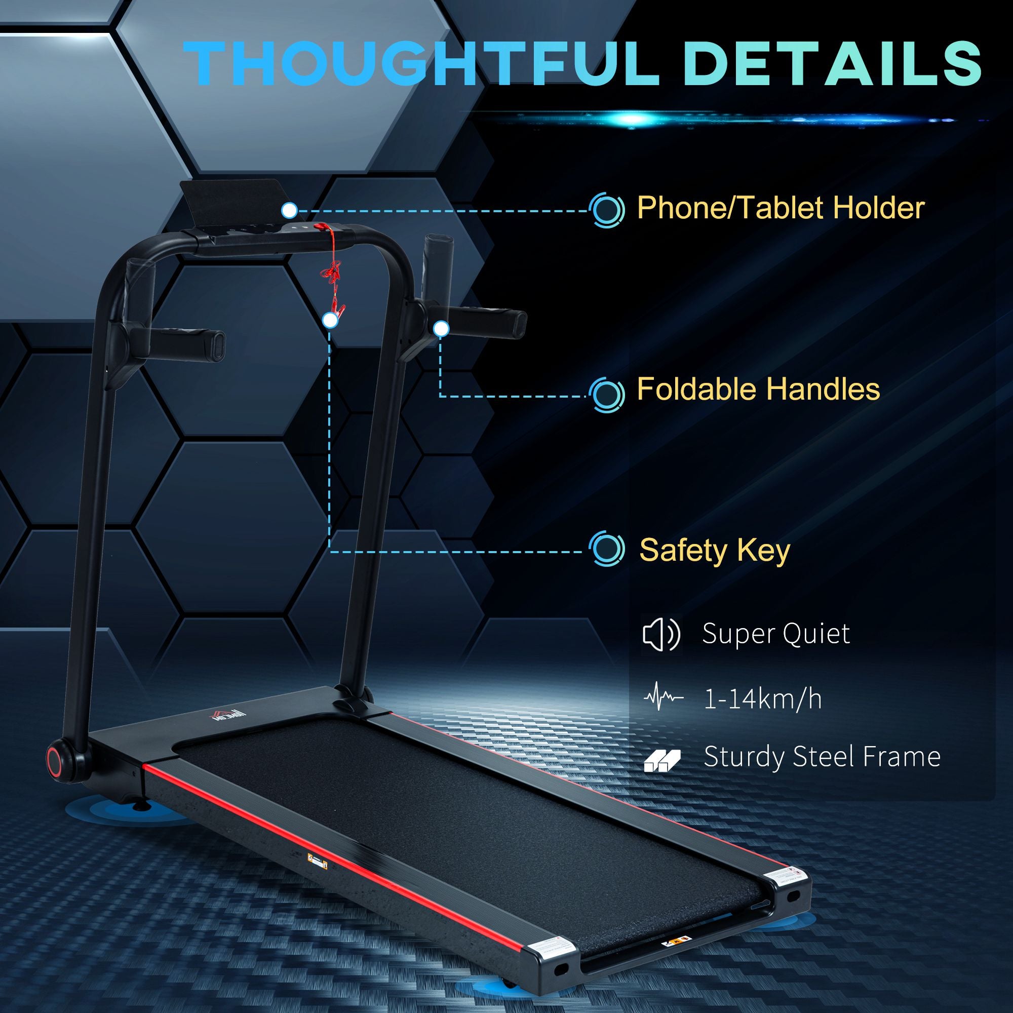 HOMCOM 750W Folding Treadmill, 1-14km/h Electric Running Machine w/ Wheels, Safety Button, LED Monitor, Phone Holder for Home Office Jogging Fitness Exercise Workout - North Peak Garden Furniture