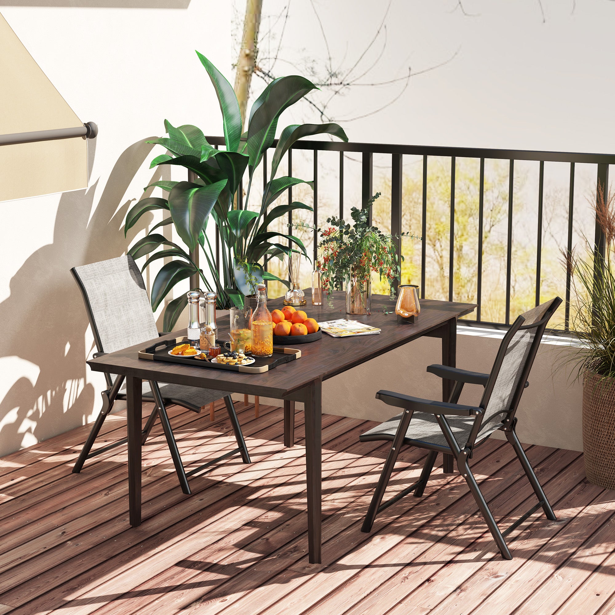 Outsunny Set of Two Folding Outdoor Chairs - Black/Grey - North Peak Garden Furniture