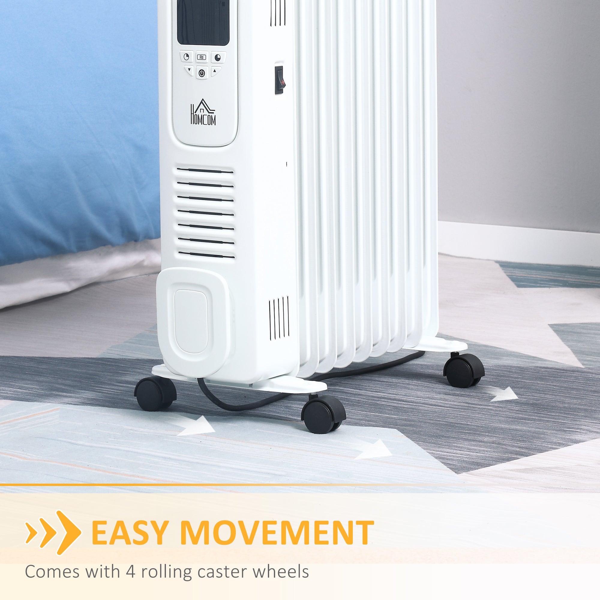 HOMCOM 2000W Digital Oil Filled Radiator, 9 Fin, Portable Electric Heater with LED Display, Timer, 3 Heat Settings, Safety Cut-Off and Remote Control, White - North Peak Garden Furniture