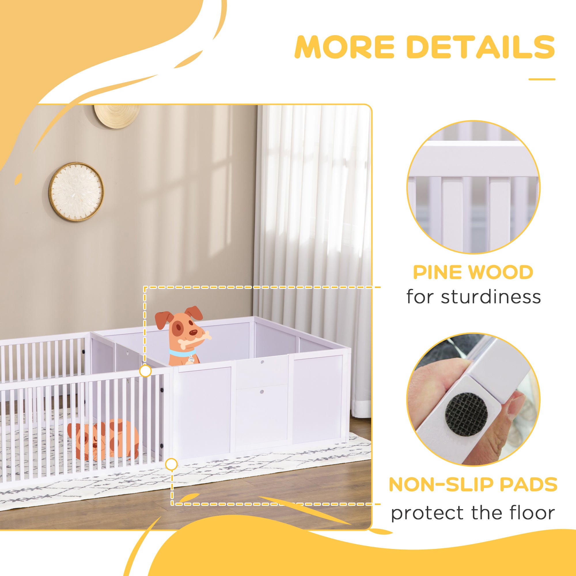 PawHut 7 Panels Playpen with 3 Doors for Baby Dogs, Two-Room Design Puppy Whelping Box - White - North Peak Garden Furniture