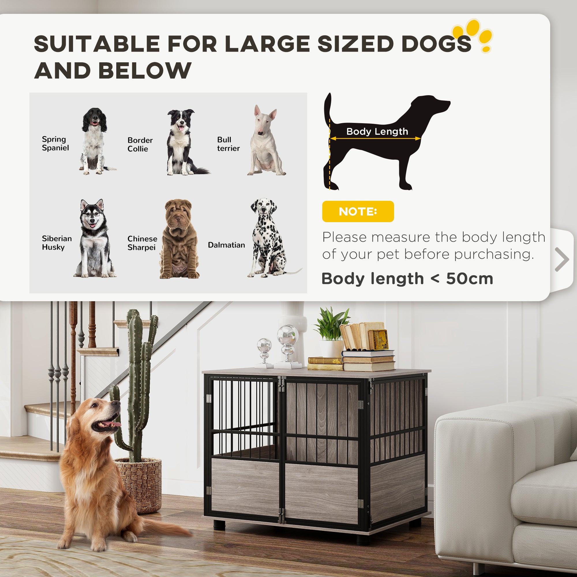 PawHut 80cm Furniture Style Dog Crate Dog Cage End Table Indoor with 3 Doors Soft Washable Cushion, for Medium Sized Dogs - North Peak Garden Furniture