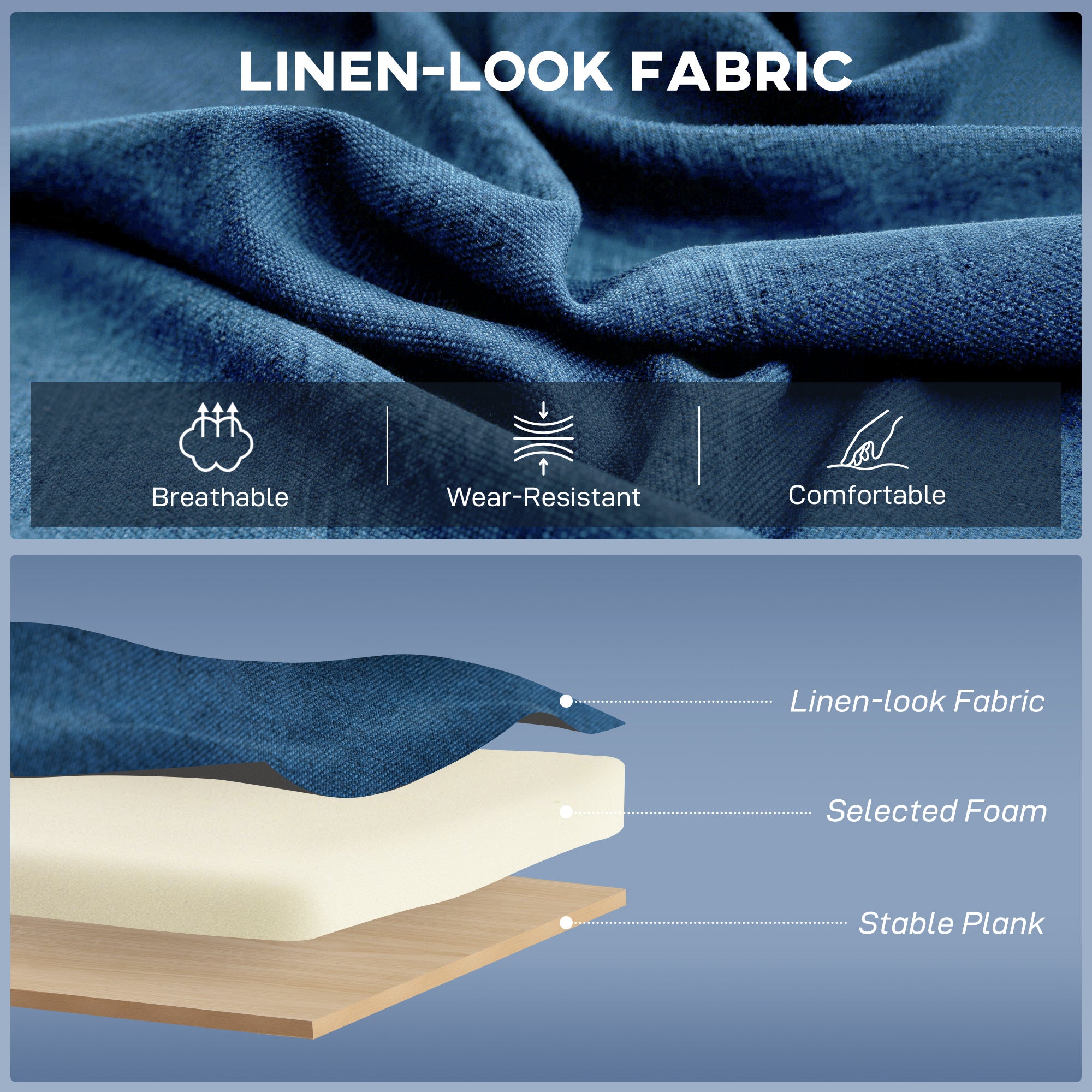 HOMCOM 2 Seater Sofa, Linen-look Fabric Small Sofa with Wing Back, Thick Seat, Metal Legs, Dark Blue