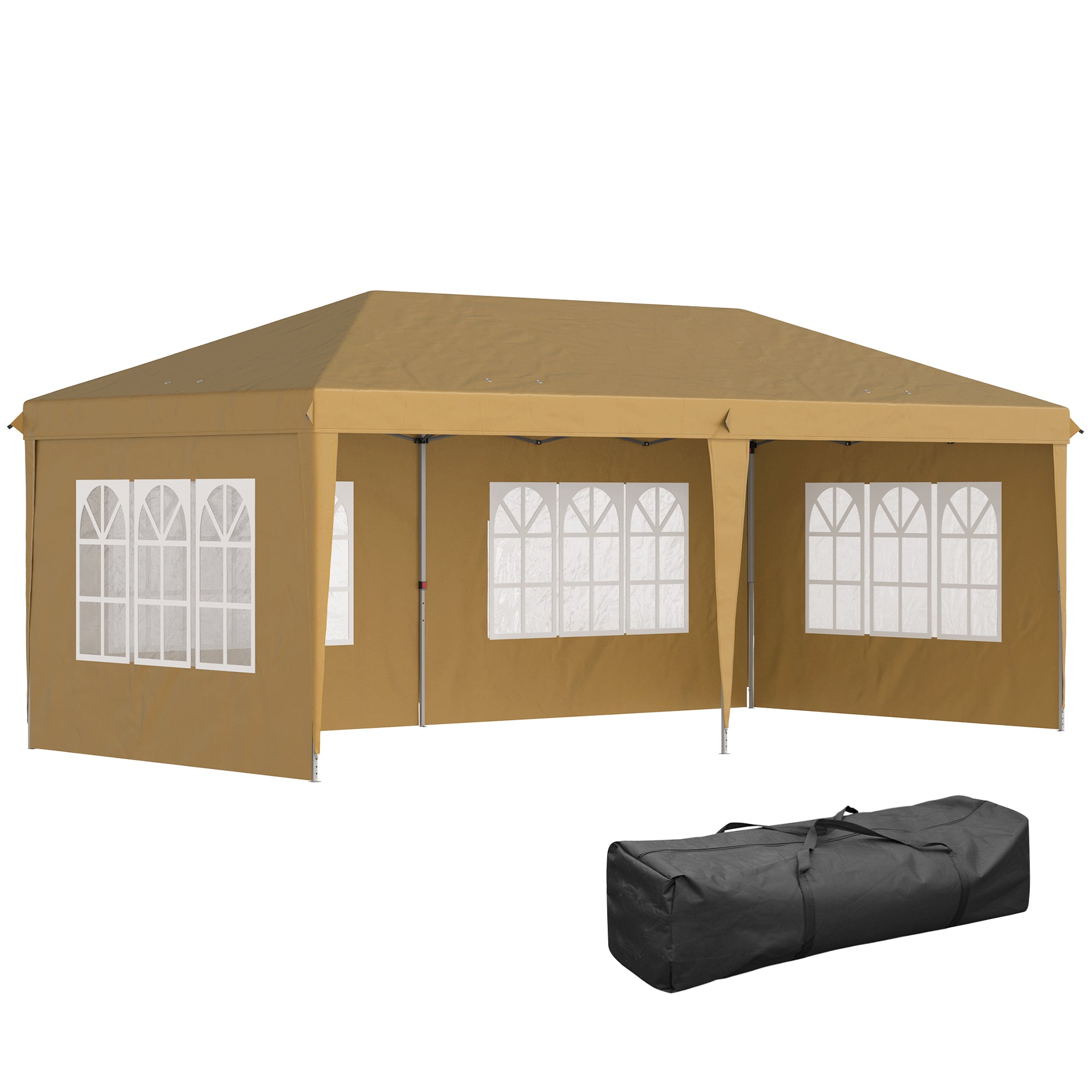 Outsunny 3 x 6m Pop-Up Gazebo, with Removable Walls - Khaki - North Peak Garden Furniture