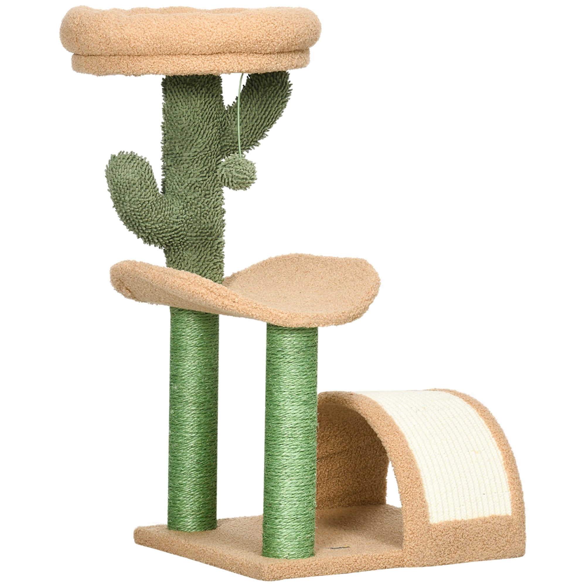 PawHut Wooden Cat Tree, 72cm Kitty Activity Centre, Climbing Toy with Bed, Ball, Sisal Scratching Post, Curved Pad, Yellow | Aosom UK