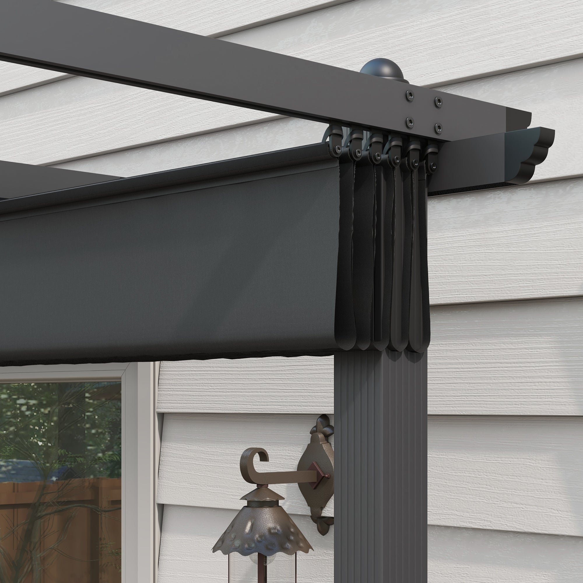 Outsunny 3 x 4m Aluminium Pergola, with Retractable Roof - Dark Grey - North Peak Garden Furniture