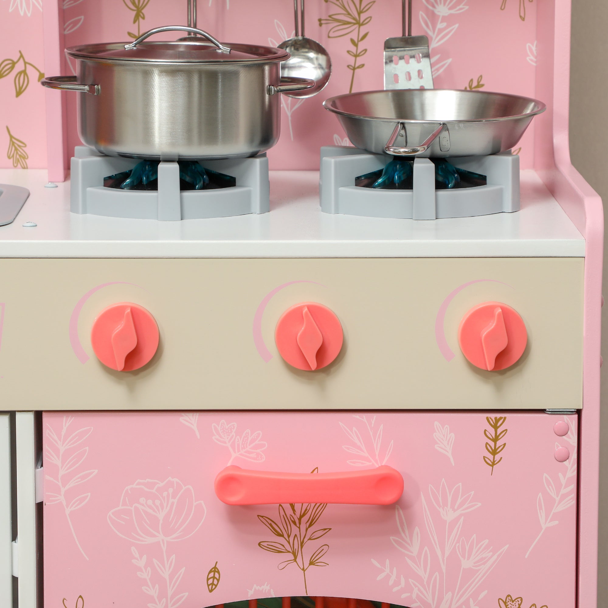 AIYAPLAY Play Kitchen, Kids Kitchen Set with Lights and Sounds, Double Stoves, Ice Maker, Chalkboard for 3+ Years - Pink - North Peak Garden Furniture