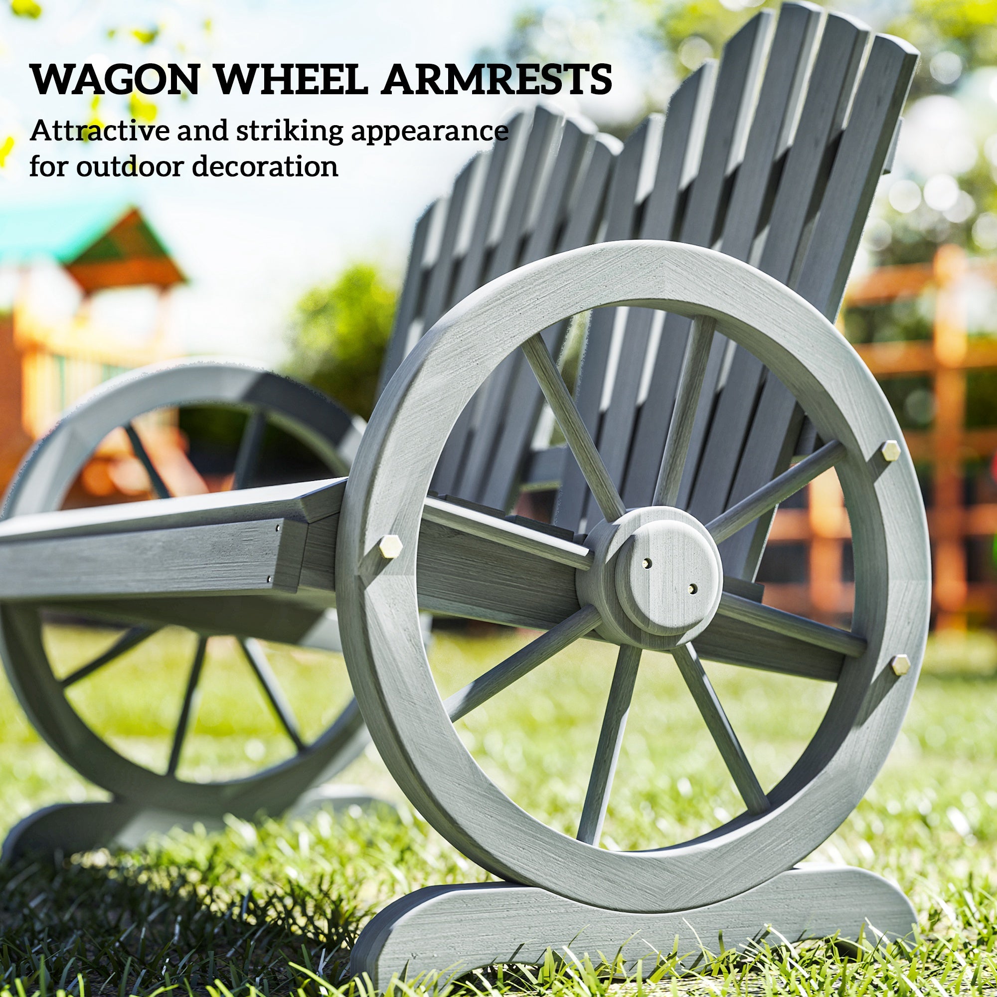 Outsunny Fir Wood Love Seats with Wheel-Shaped Armrests, Large Load-Bearing Chair, Grey - North Peak Garden Furniture