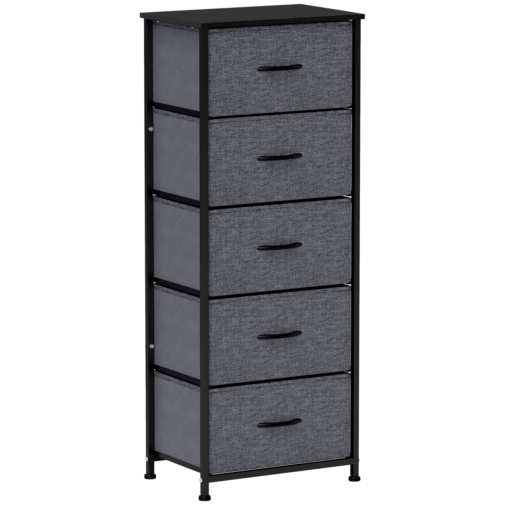 HOMCOM Fabric Chest of Drawers, Storage Drawers, Industrial Bedroom Dresser with 5 Fabric Drawers, Steel Frame and Wooden Top for Nursery, Living Room, Hallway, Dark Grey - North Peak Garden Furniture
