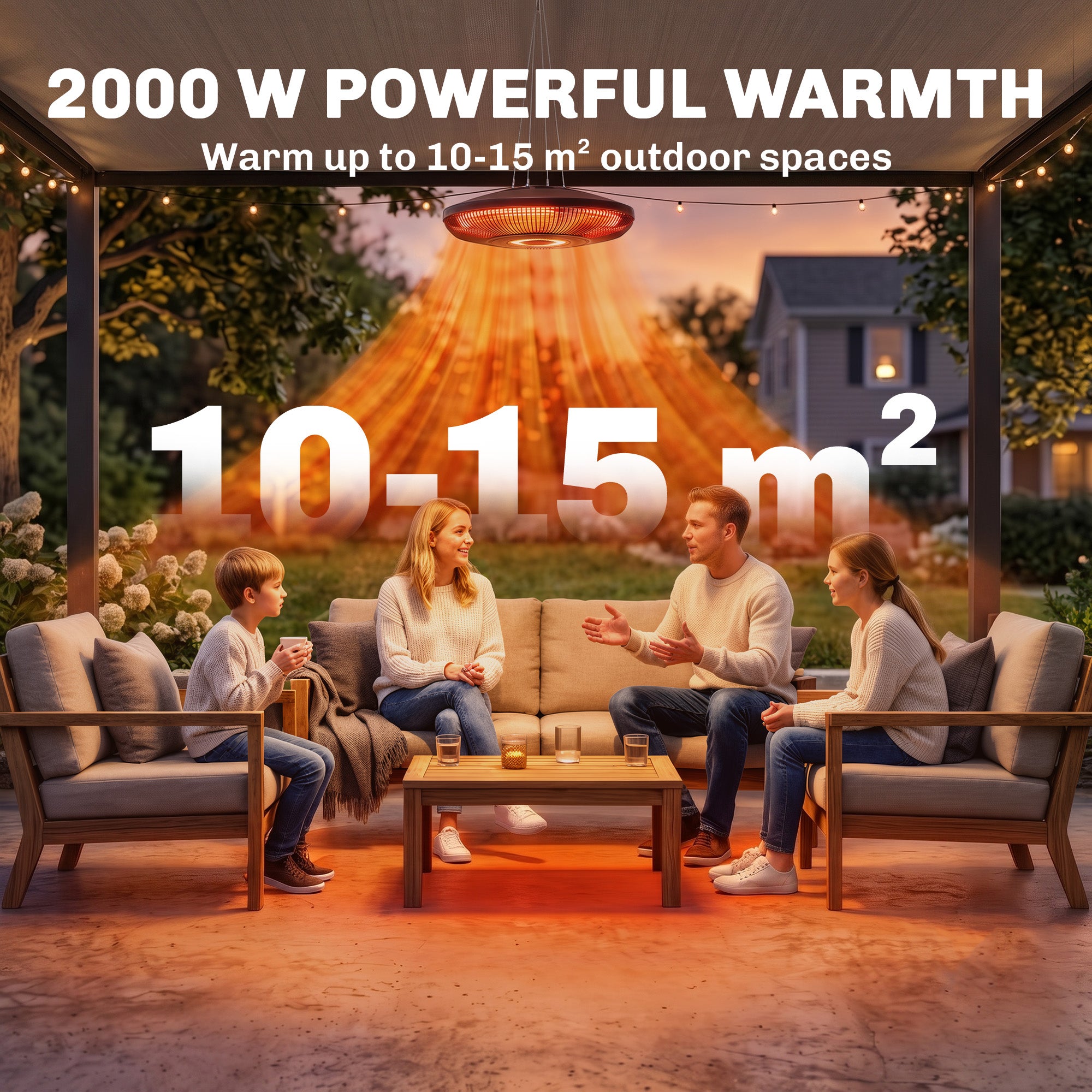 Outsunny Hanging Electric Patio Heater with LED Light, 1000/2000 W IP65 Outdoor Infrared Heater with Touch/Remote Control, Black