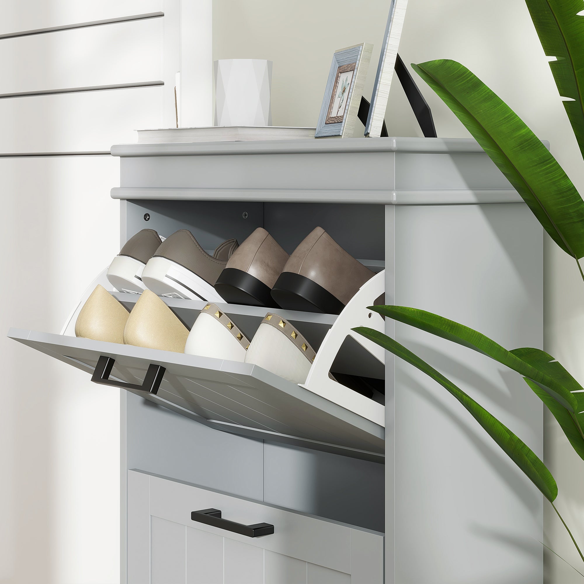 HOMCOM Two-Drawer Minimalistic Shoe Storage Cabinet, for 10 Shoes, Grey