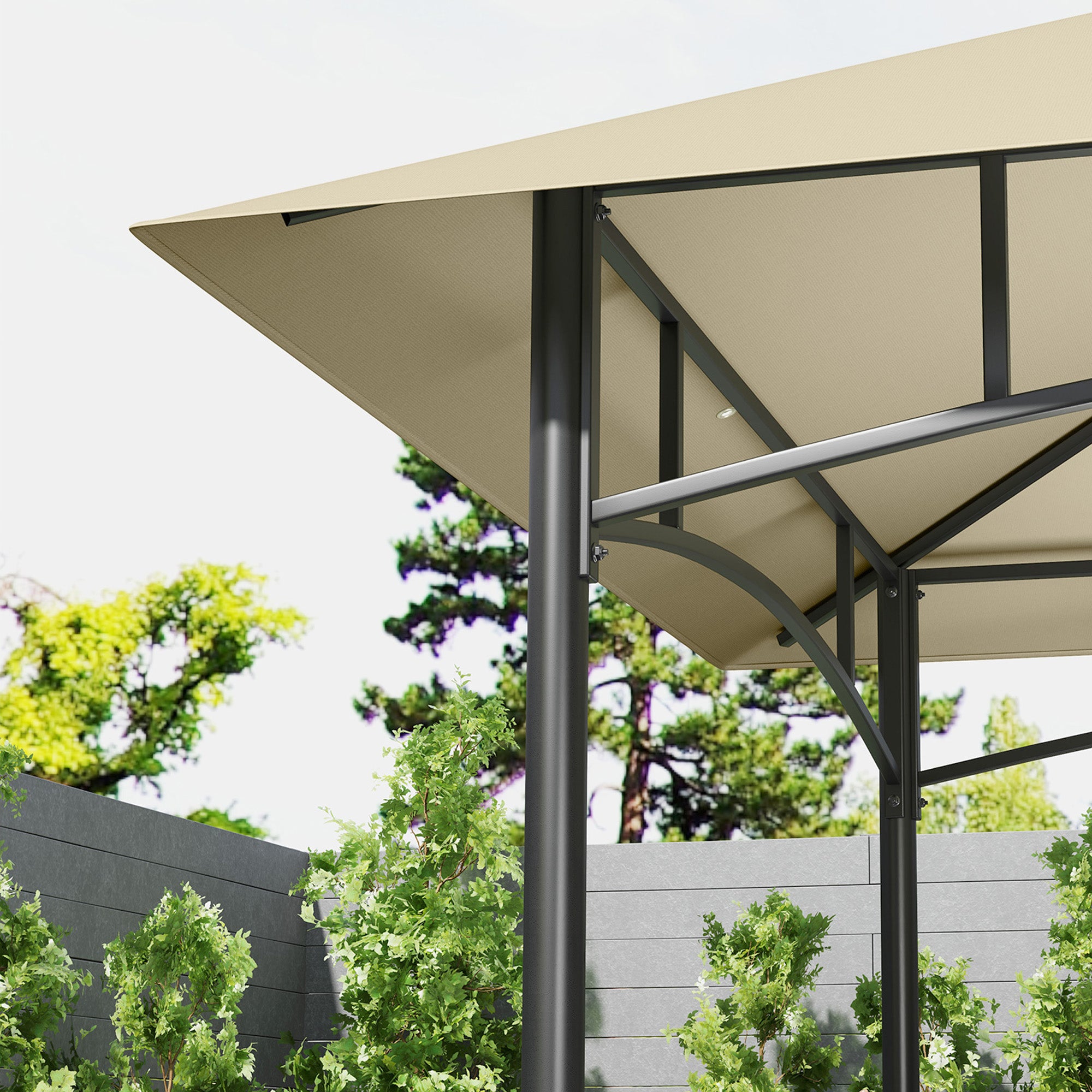Outsunny 8' x 5' Grill Gazebo Canopy, Double Tiered Outdoor BBQ Gazebo Shelter with 2 Side Shelves, Storage Baskets, Hook for Garden, Patio, Barbecue, Picnic, Beige - North Peak Garden Furniture