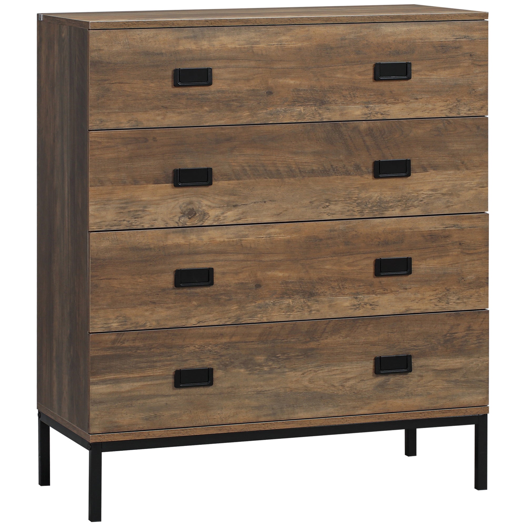 HOMCOM Chest of Drawers, 4-Drawer Storage Organiser Unit with Metal Frame for Bedroom, Living Room, Brown - North Peak Garden Furniture