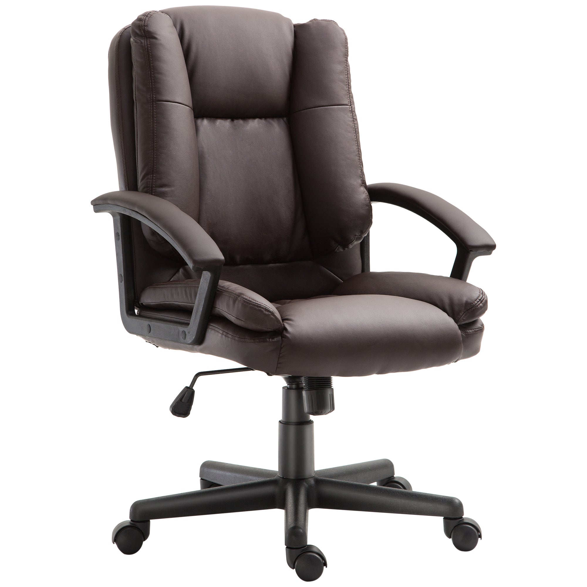 HOMCOM Office Chair, Faux Leather Computer Desk Chair, Mid Back Executive Chair with Adjustable Height and Swivel Rolling Wheels for Home Study, Brown - North Peak Garden Furniture