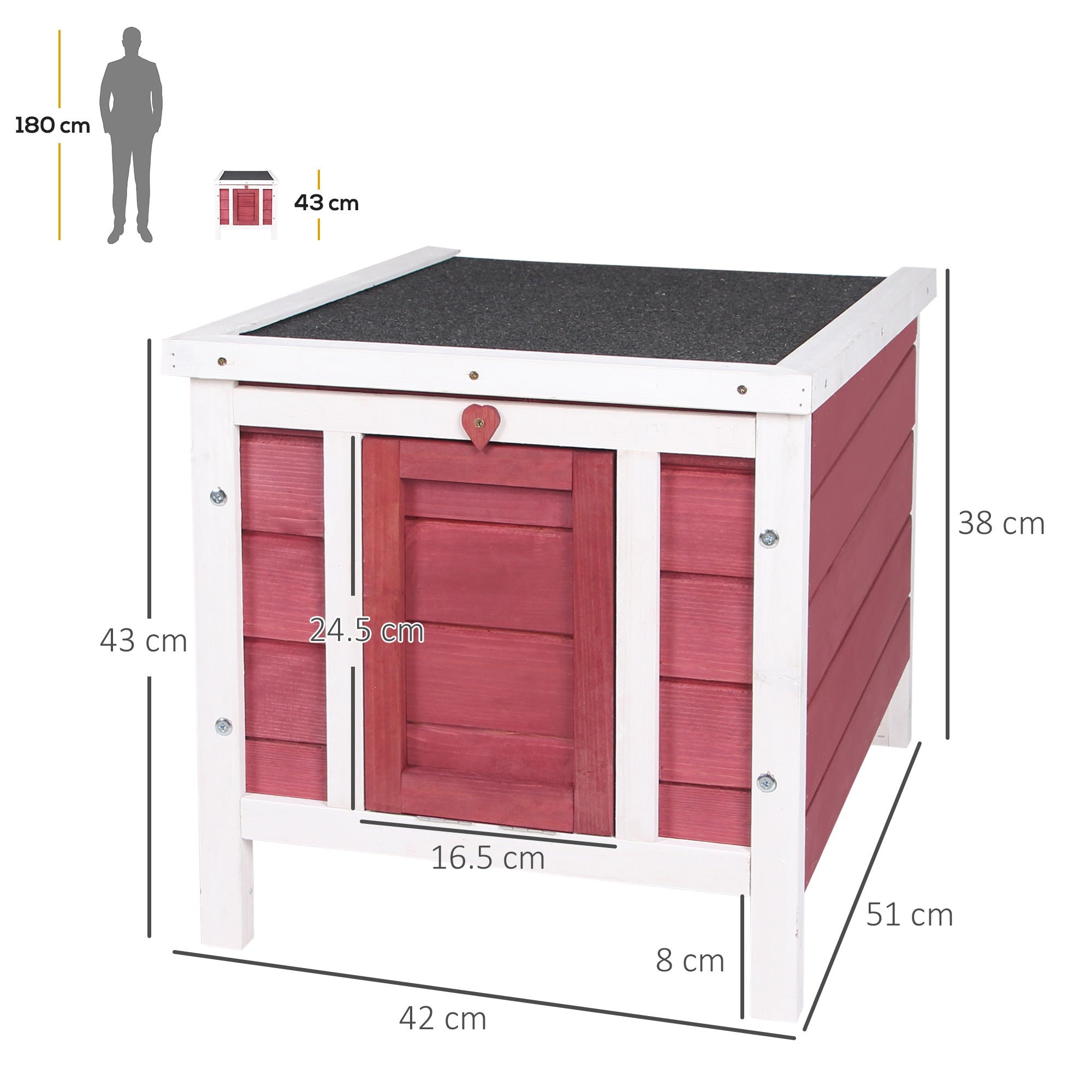 PawHut Wooden Rabbit Hutch 51 x 42 x 43 cm, Red - North Peak Garden Furniture