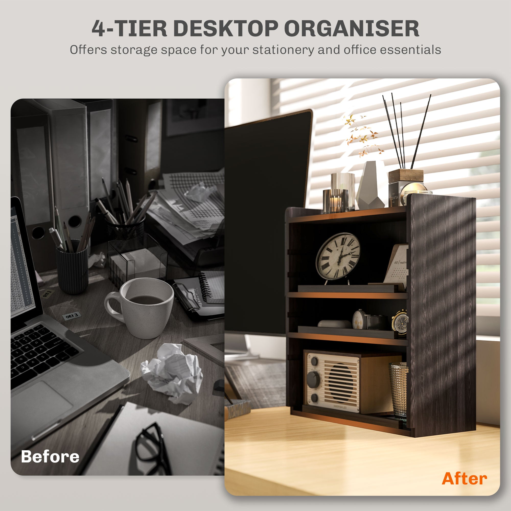 HOMCOM Four-Tier Desktop Organiser - Dark Brown - North Peak Garden Furniture