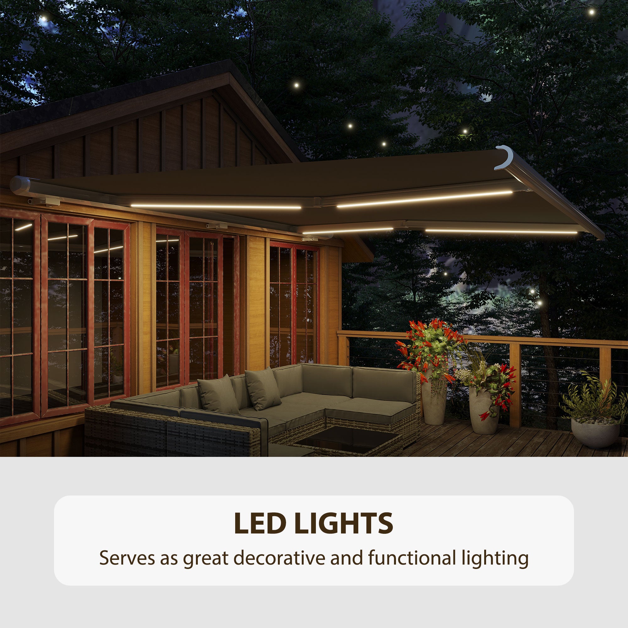Outsunny 4x3m Full Cassette Electric/Manual Retractable Awning with LED Light and Remote Controller, Sun Canopies for Patio Door Window, Grey - North Peak Garden Furniture