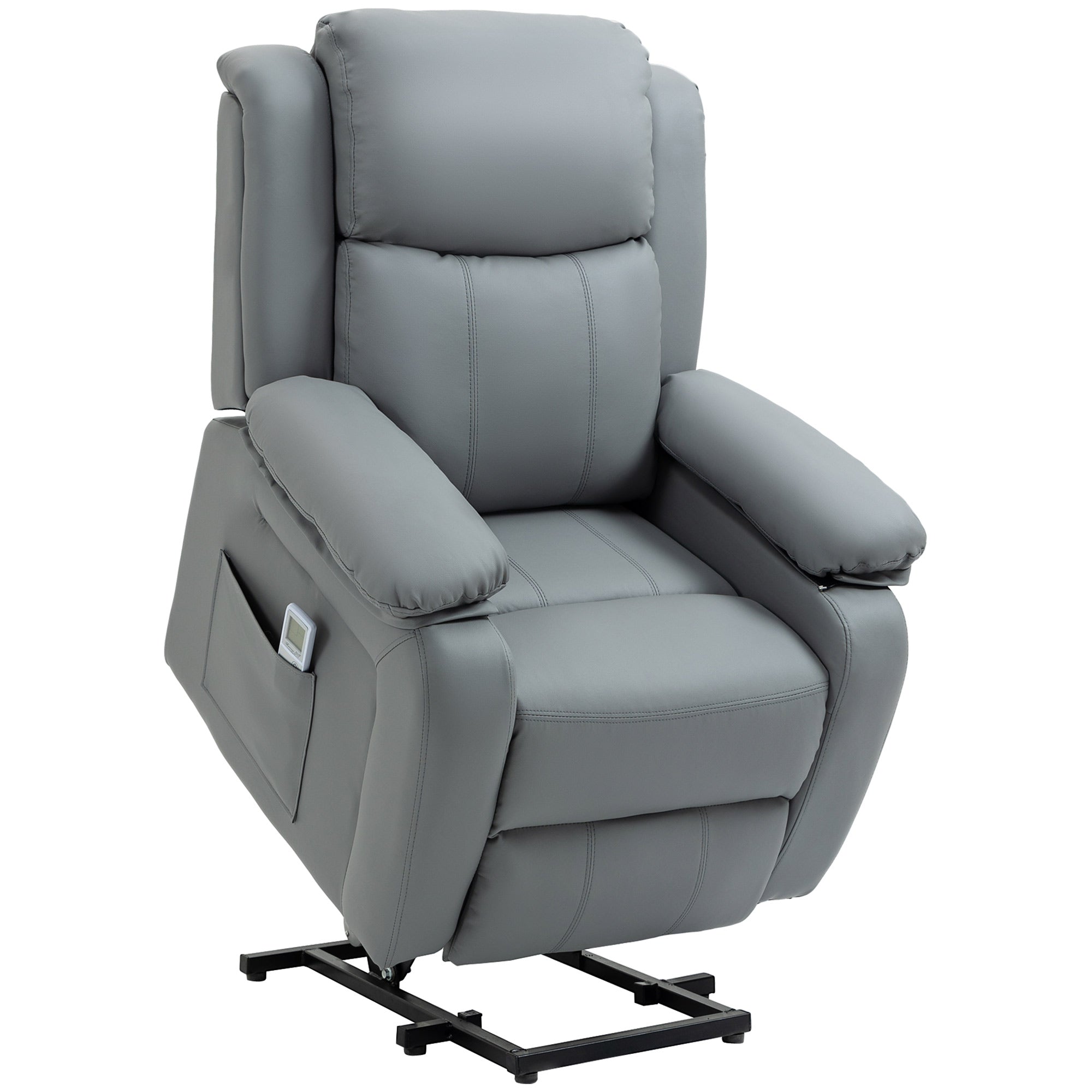 HOMCOM Electric Power Lift Recliner Chair Vibration Massage Reclining Chair with Remote Control and Side Pocket, Grey - North Peak Garden Furniture